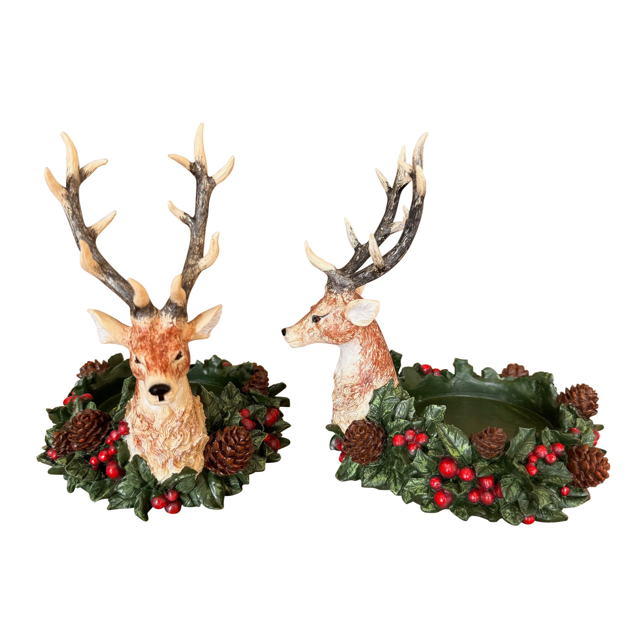 Kerzenhalter Hirsch mit Stechpalme & Tannenzapfen für Herbst, Weihnachten