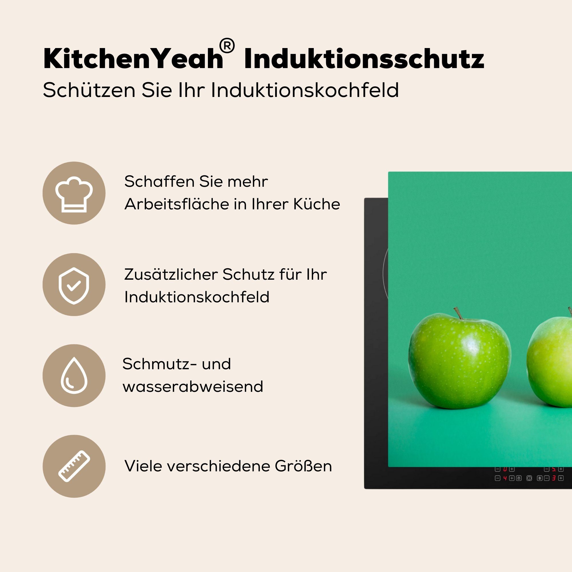 MuchoWow Herdblende-/Abdeckplatte Reihe mit verschiedenen Schutz küche, für die Äpfeln, cm, Induktionskochfeld (1 Vinyl, Ceranfeldabdeckung tlg), 81x52