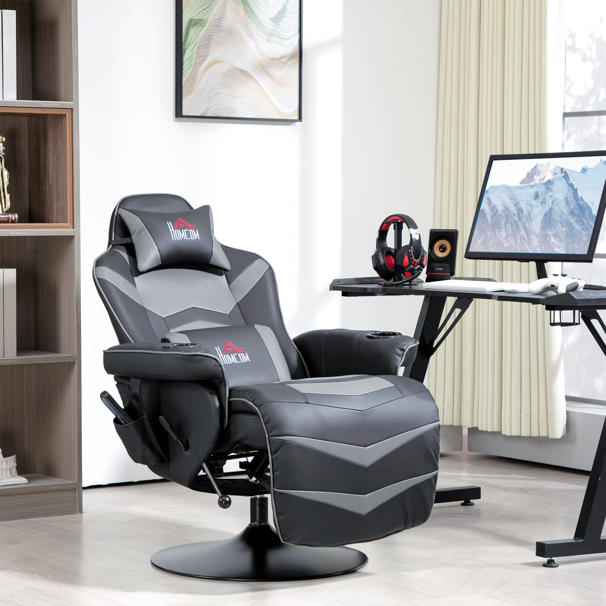 HOMCOM Massagesessel Elektrisch Sessel Kunstleder mit Liegefunktion Massage drehbar (Fernsehsessel, 1-St., Relaxsessel), für Wohnzimmer, Schwarz+Grau