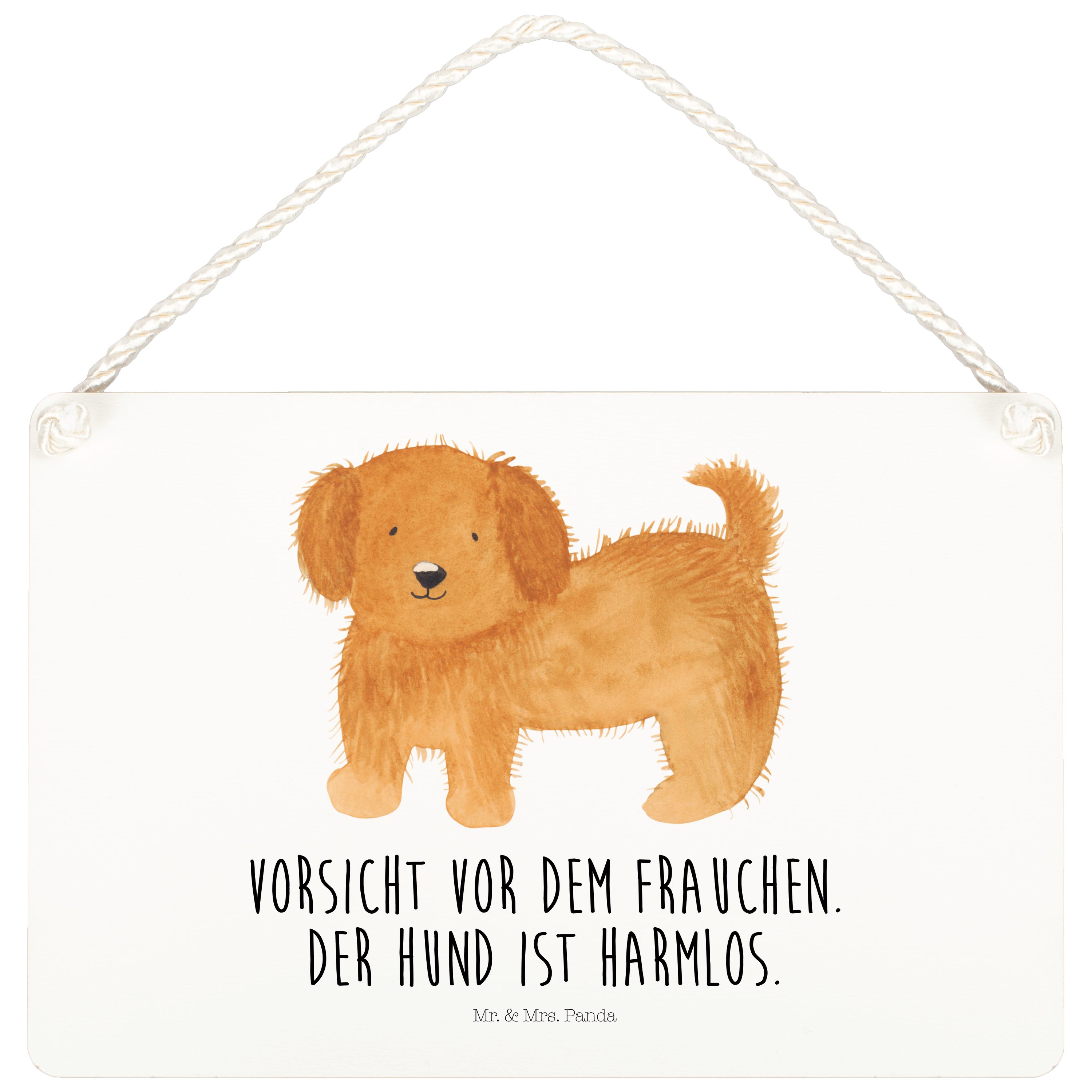 Hinweisschild Hund flauschig - Weiß - Geschenk, Haustier, Holzschild, niedlich, Tür