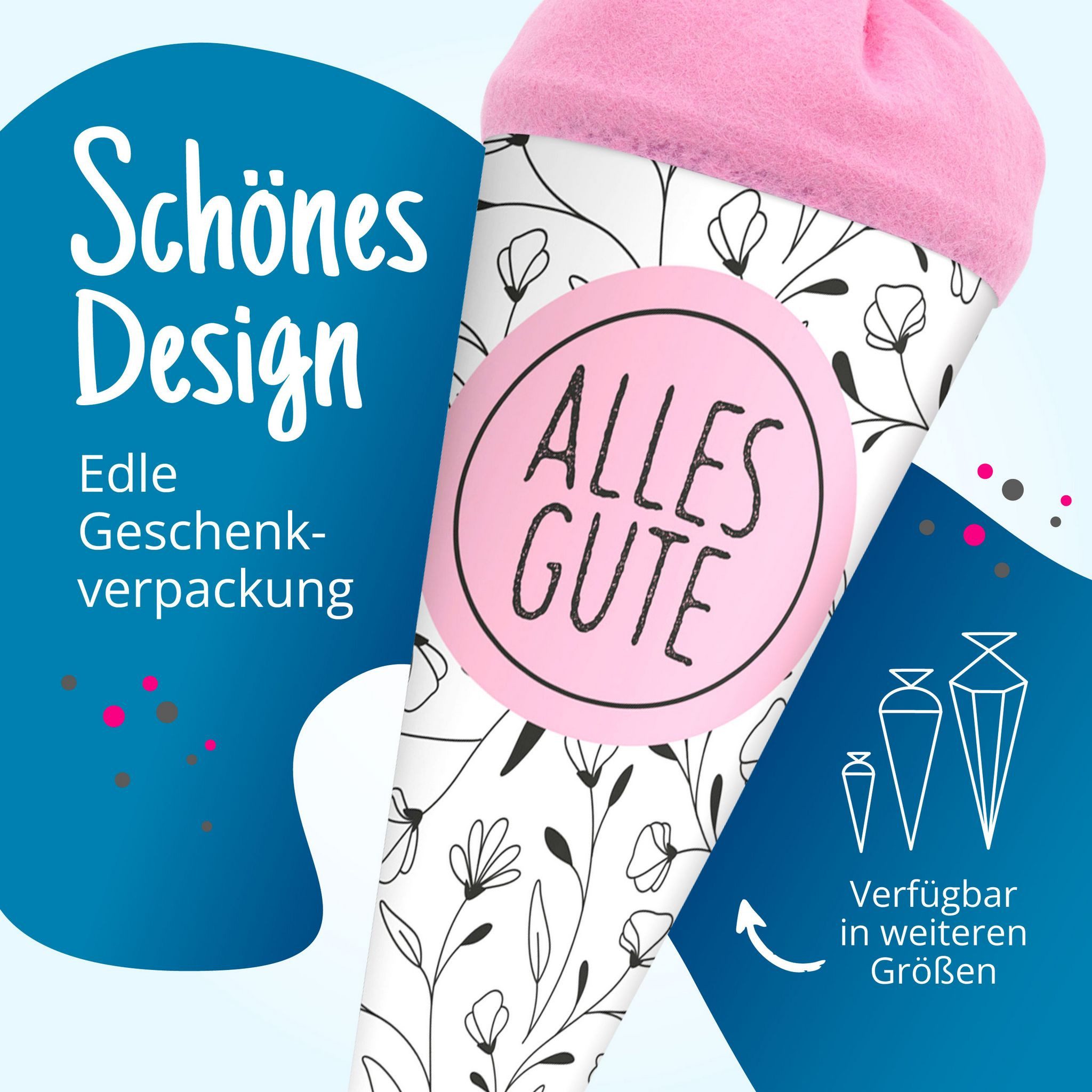 itenga Schultüte itenga Geschwisterschultüte 35cm "Florales Muster" mit Sticker "Alles – Bild 4 von 5