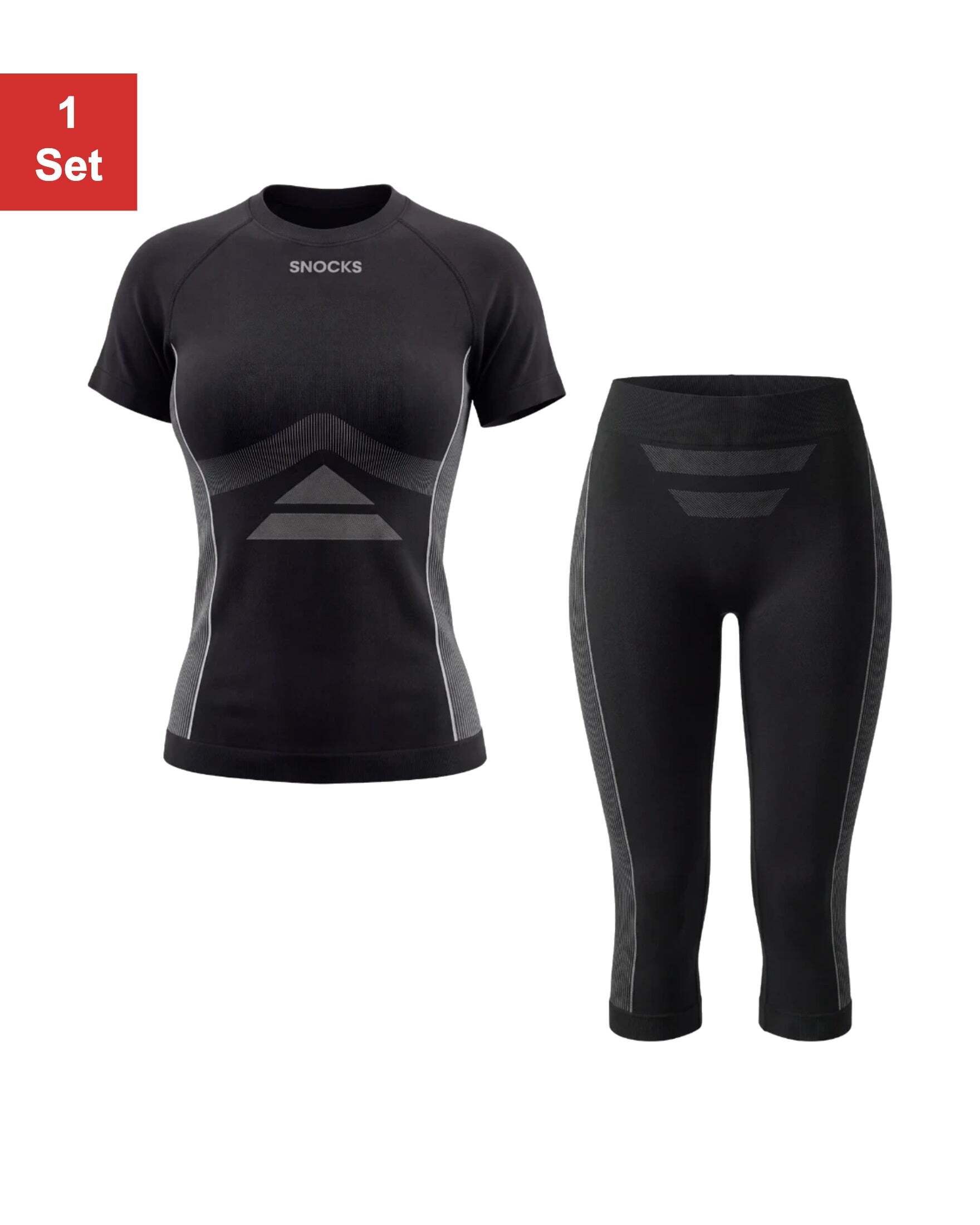 SNOCKS Funktionsunterhemd Thermounterwäsche Set für Damen 3/4 (1 Set, 1-St) mit verkürzter Beinlänge und ergonomischen Supportzonen