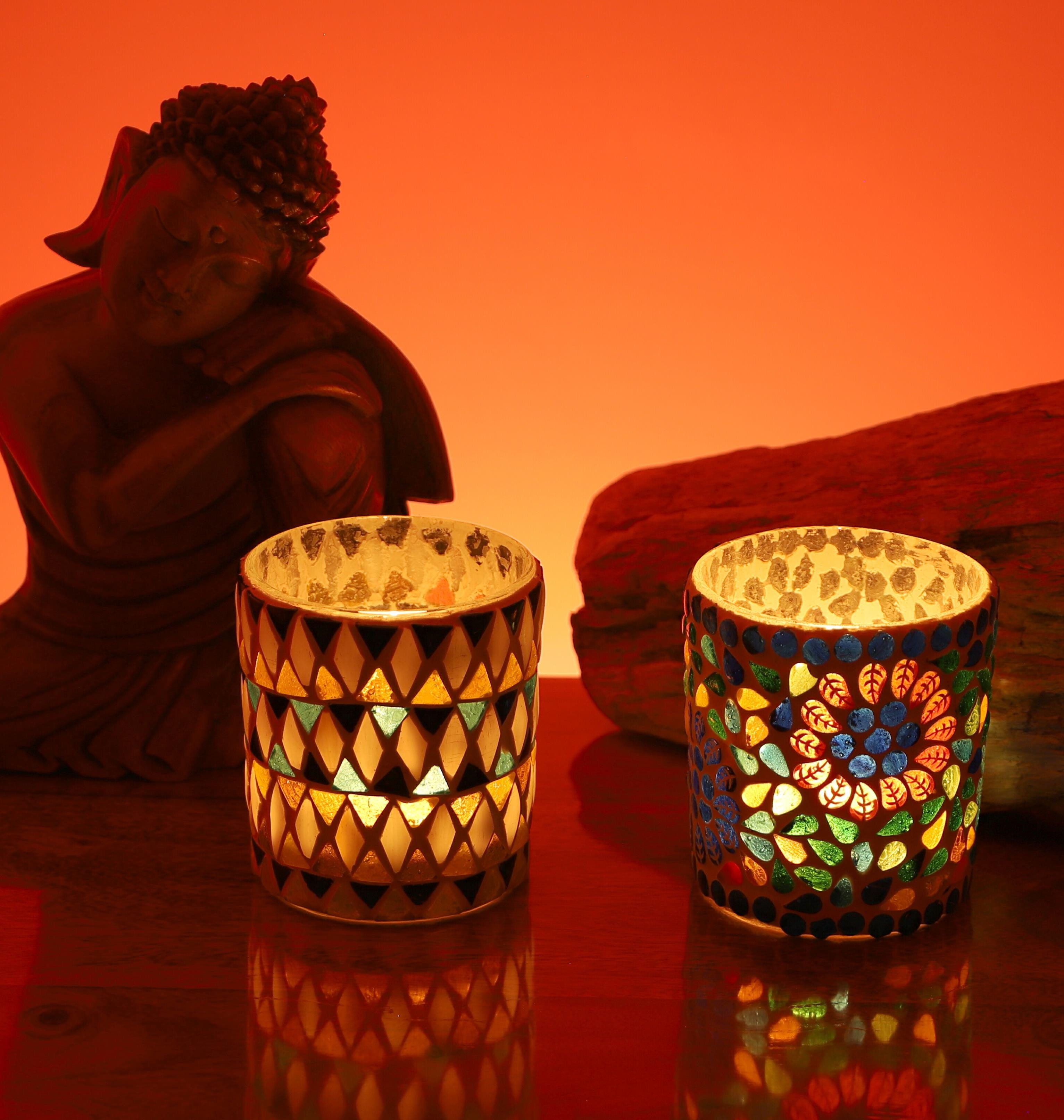 Guru-Shop Windlicht 2 handgearbeitete Glas Mosaik günstig online kaufen