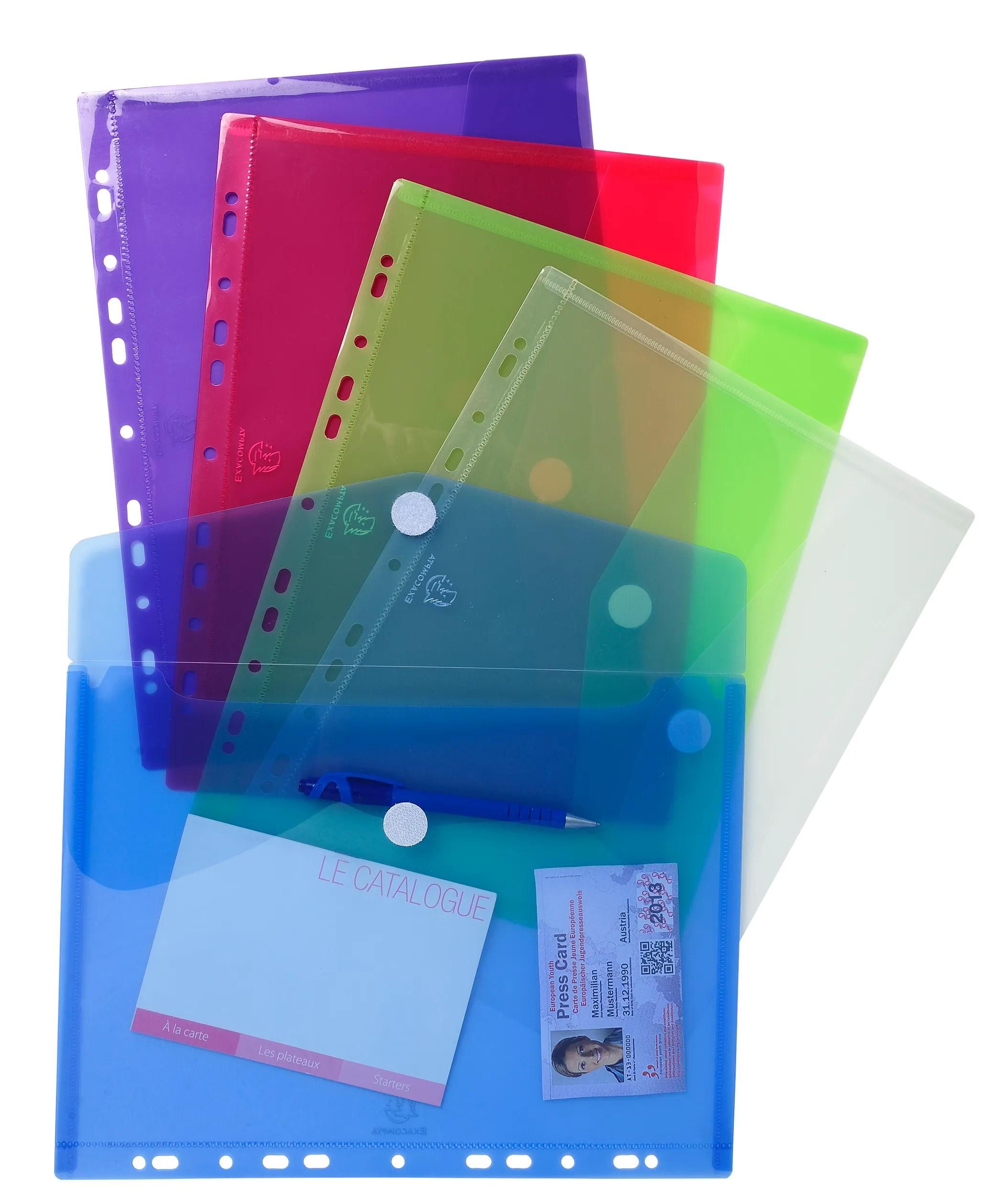EXACOMPTA Prospekthülle 10x Pack 5 Prospekttaschen, gelocht, aus PP, A4, sortiert, 57380E, Hüllen