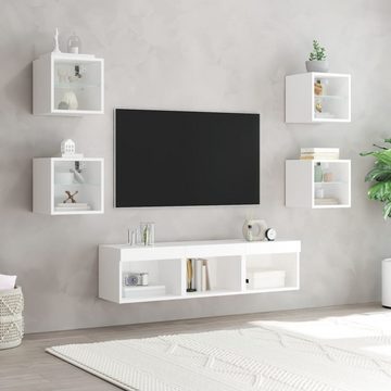 vidaXL TV-Wand 7-tlg. Wohnwand mit LED-Beleuchtung Weiß Holzwerkstoff, (7-St)
