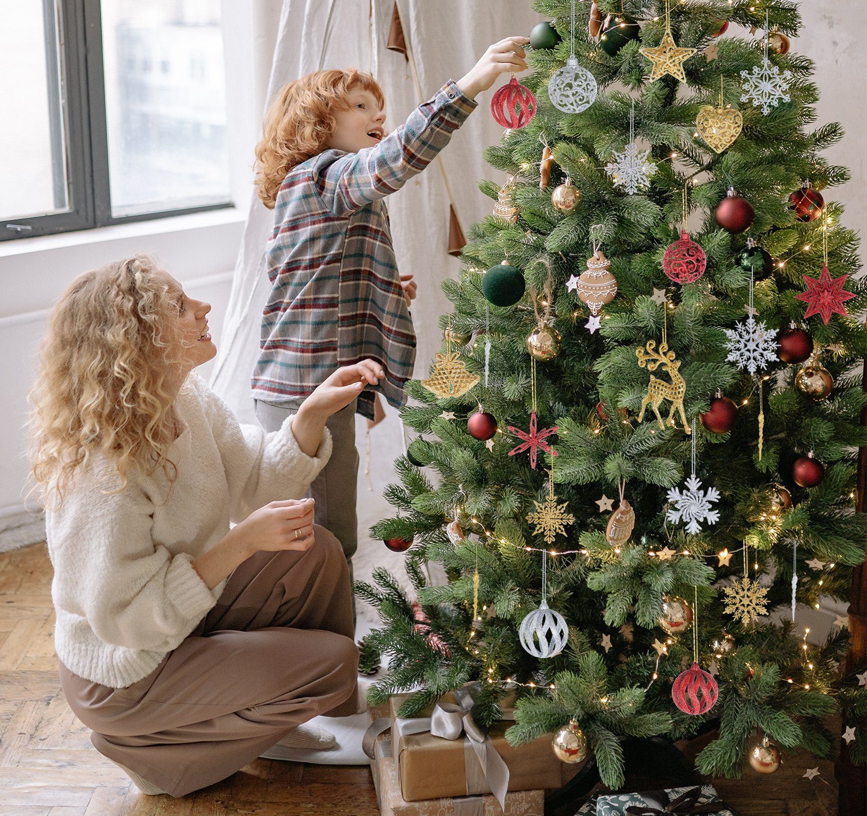 Homewit Christbaumschmuck 3D Weihnachtsbaum Glitzer Mehrfarbig Weihnachtsbaumschmuck Weihnachtsdekoration für (20-tlg), Weihnachtsbaumanhänger