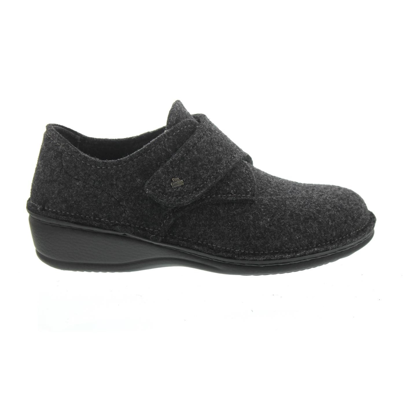 Finn Comfort Finn Comfort Adelboden, Hausschuh, Klettverschluss, Wollfilz, Anthrazi Hausschuh