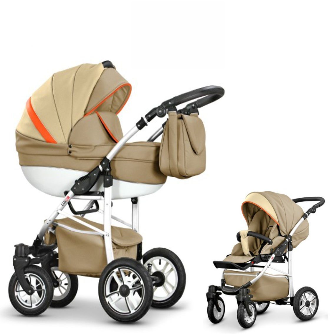 babies-on-wheels Kombi-Kinderwagen 2 in 1 Kinderwagen-Set Cosmo ECO - 13 Teile - in 16 Farben Sand-Beige Kunstleder