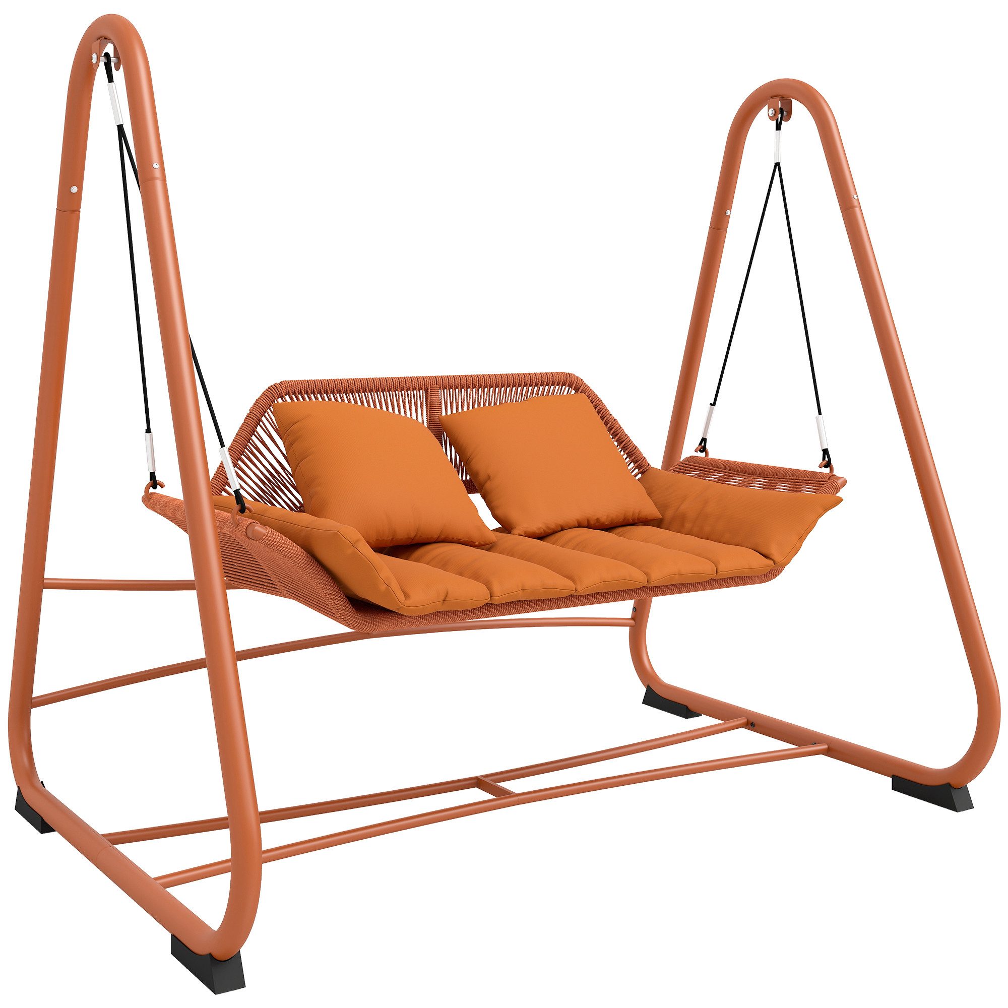 Outsunny Hollywoodschaukel mit Kissen, Gestell, 2-Sitzer, Schaukelfunktion, Gartenschaukel, 1 tlg., Hängeliege, für Garten, Balkon, 174 x 120 x 162 cm, Metall, Terrakotta
