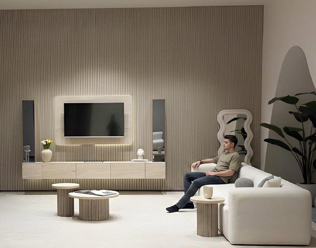 Xlmoebel Vitrine Beige Vitrinenschränke im modernen, minimalistischen Design Made in Europa