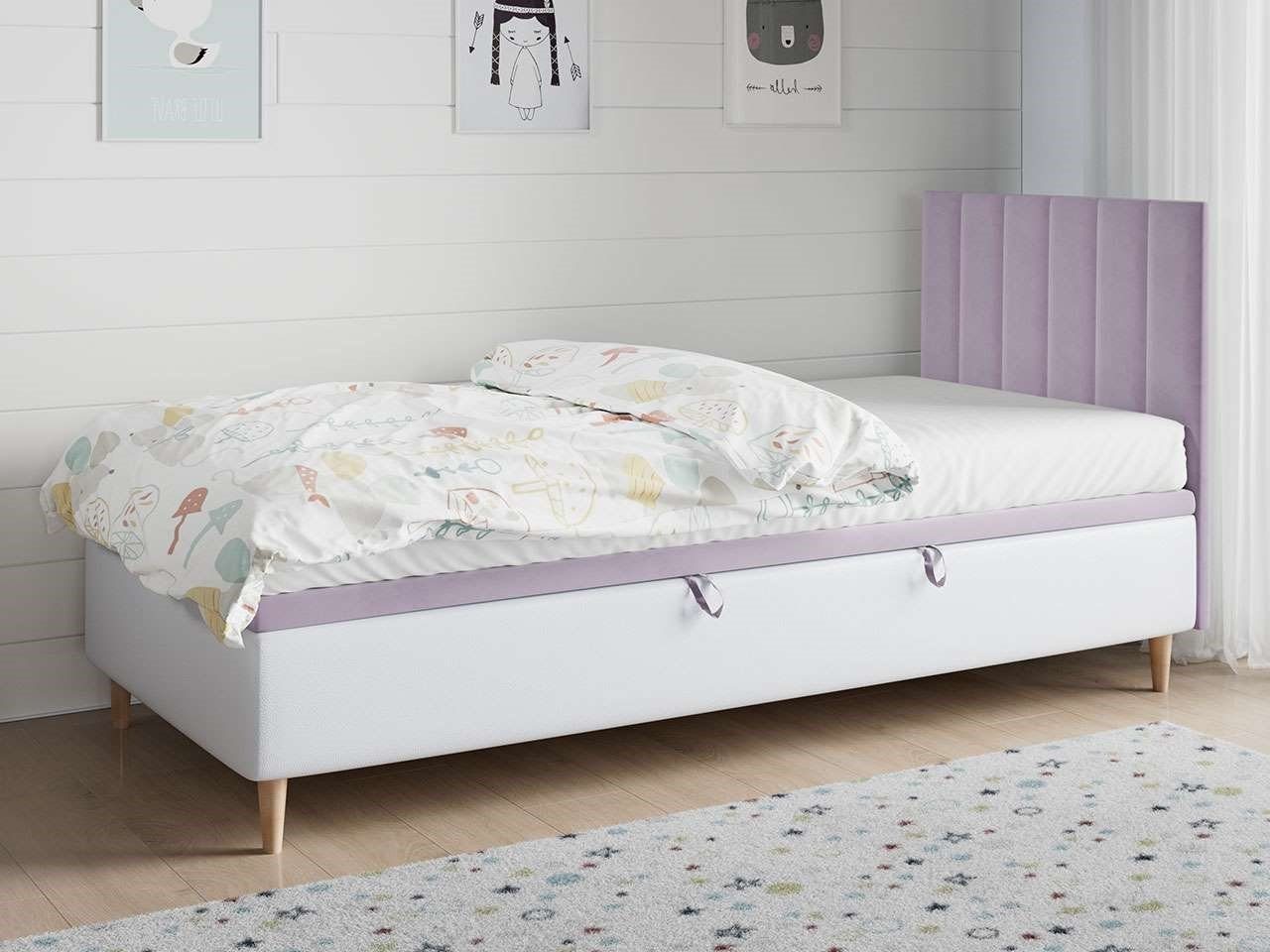 MKS MÖBEL Kinderbett Weiss - für Polsterbetten Jugendzimmer Violett NELA und und 90x200 1, Kinderzimmer