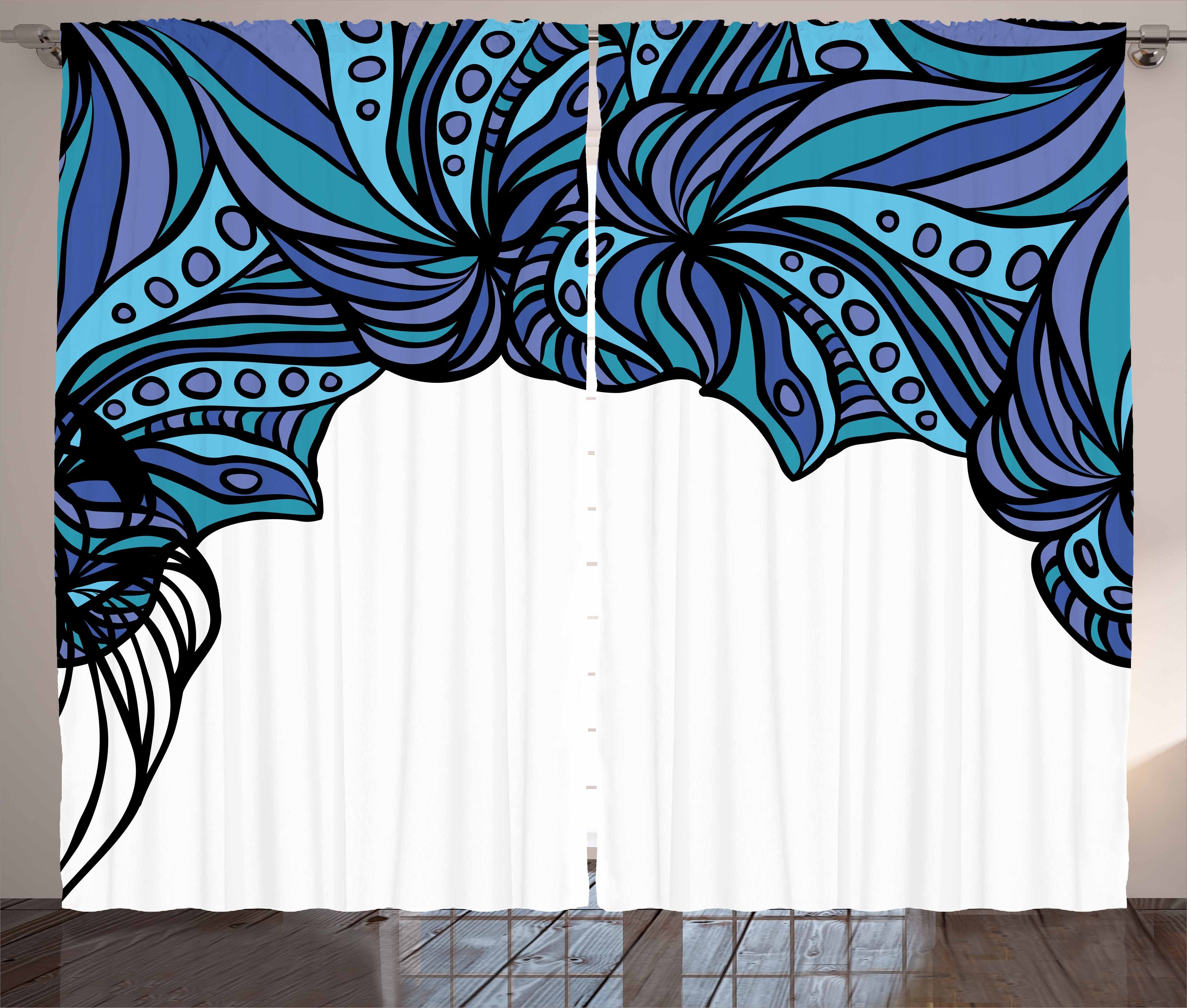 Gardine Schlafzimmer Kräuselband Vorhang Haken, Abakuhaus, mit Schlaufen Tintenfisch Abstrakt Muster Meer und