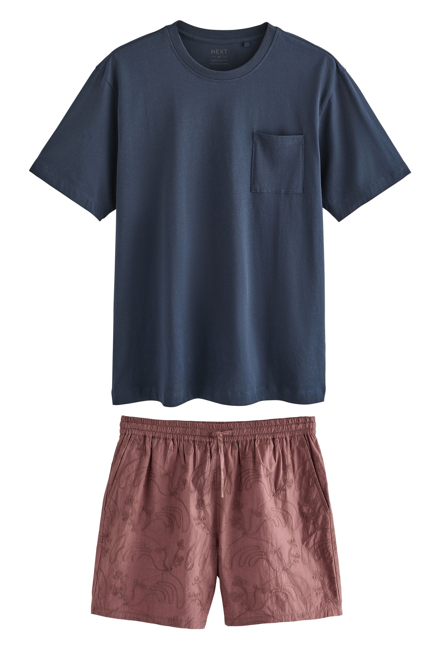 Next Pyjama Kurzer, bestickter Schlafanzug, Baumwollgewebe günstig online kaufen