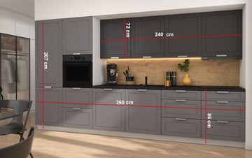 Feldmann-Wohnen Küchenzeile Kvantum, 360cm weiß/dust grey - graphit matt, Vollauszug (REJS), Arbeitsplatte