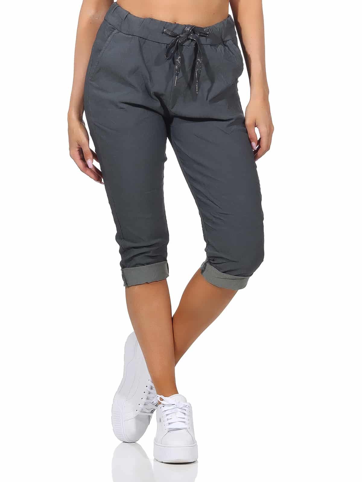 OriginalYou 7/8-Hose Damen Sommerhose Caprihose Kurze Hose moderne Knitteroptik, mit Gummibung & Kordelzug