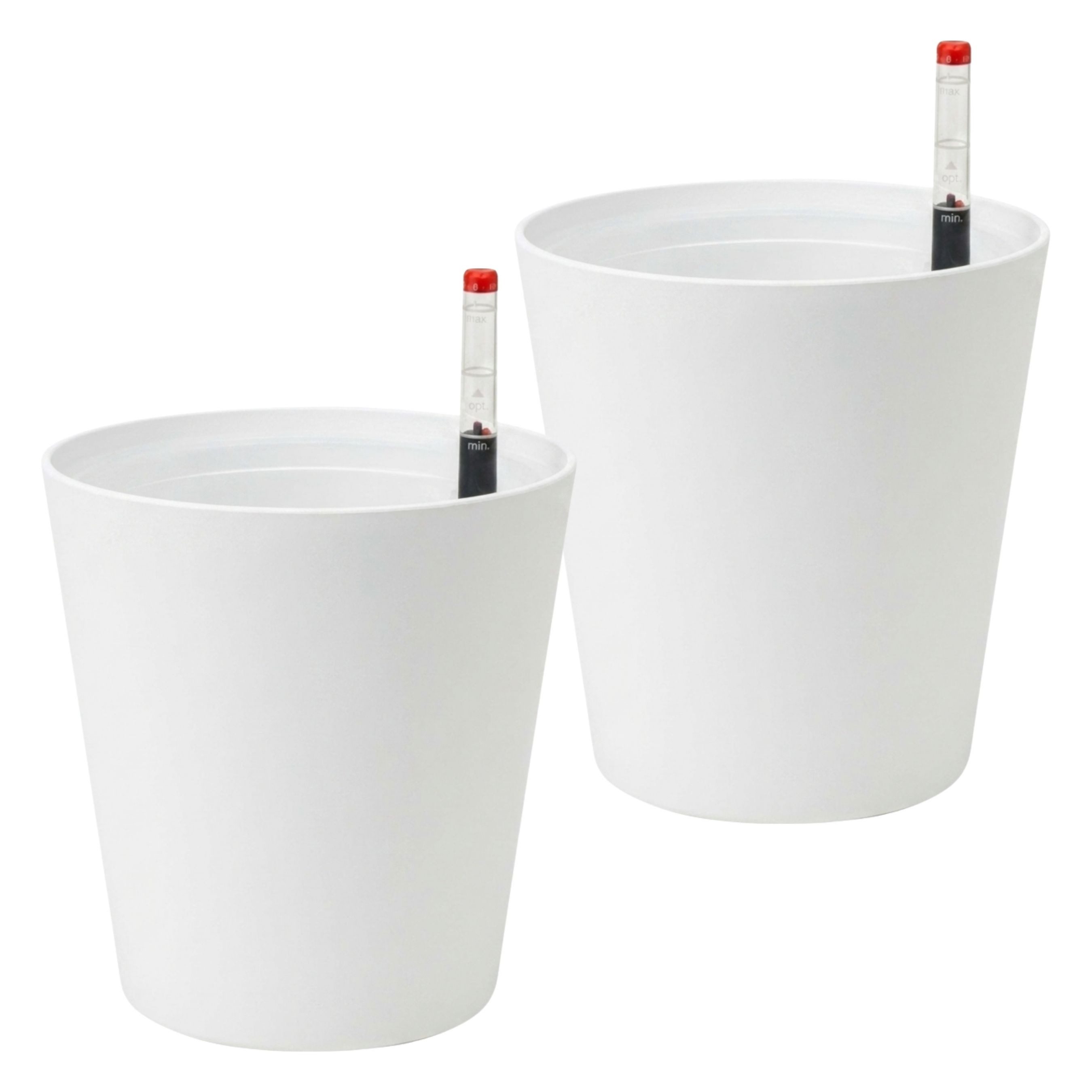 LENI Blumentopf Flori Orchideentopf Kunststoff matt genarbt Weiß Komplettset 2er-Pack (Komplett-Set, 2 St., mit Übertopf, Innentopf, Drainagescheibe, und Gießanzeiger), zum Umtopfen für Orchideen