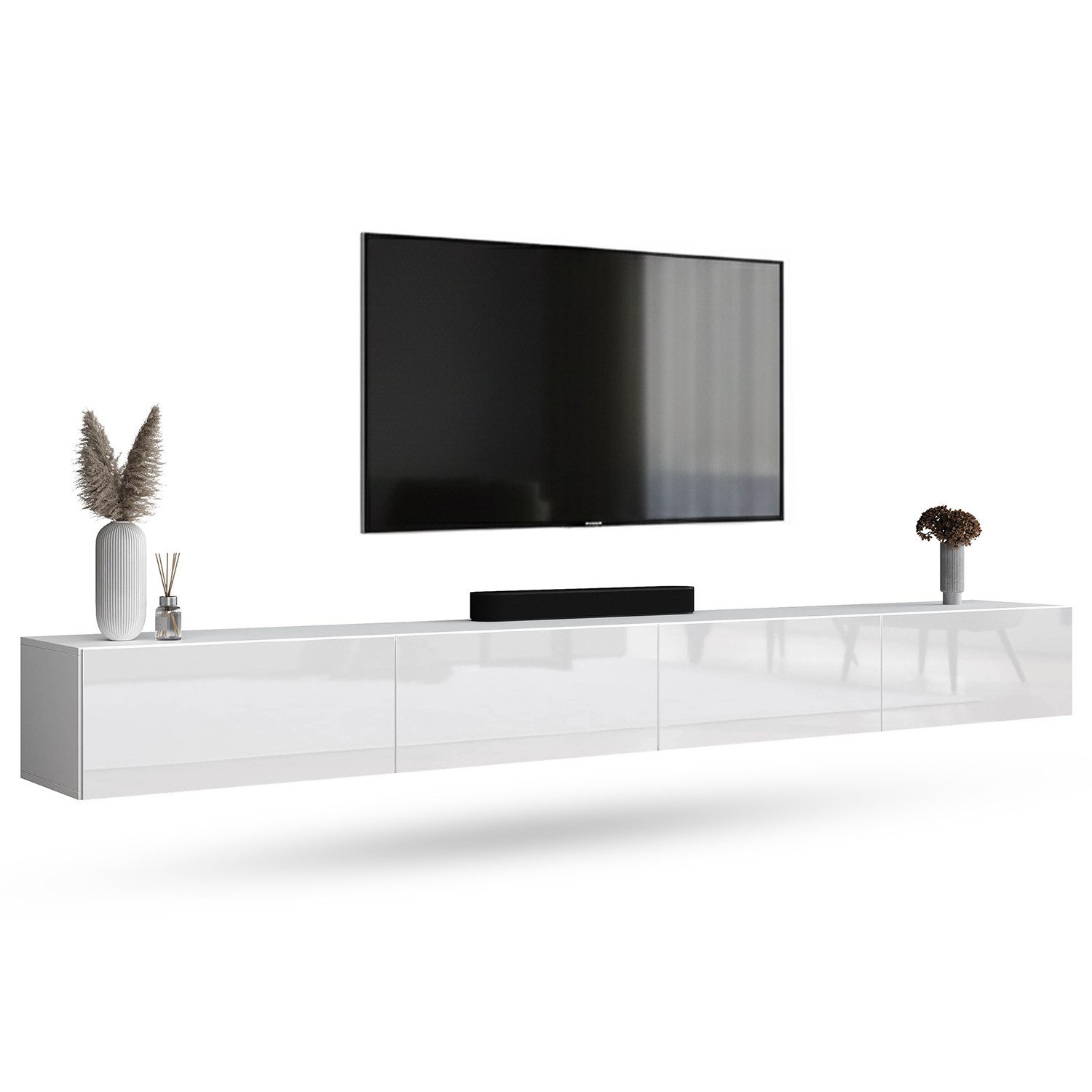 Planetmöbel TV-Board WEST TV Board 280 cm (2 x 140 cm) (TV Lowboard, Fernsehschrank hängend oder stehend), Fernsehtisch 2x 140cm breit