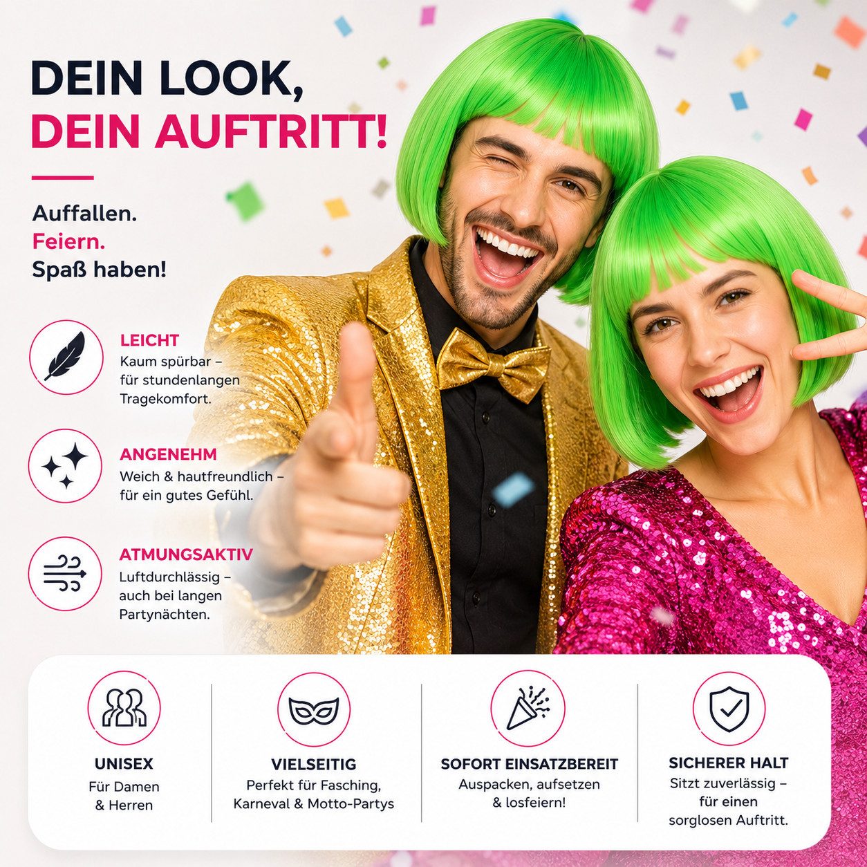 TK Gruppe Kostüm-Perücke Bob Wig Kurzhaarperücke Retro – für Fasching & Karneval