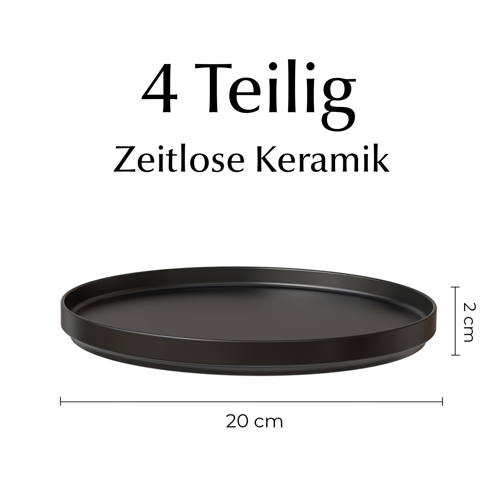 MiaMio Teller-Set Luxe Kuchenteller 4er-Set Schwarz (4-tlg), Steingut