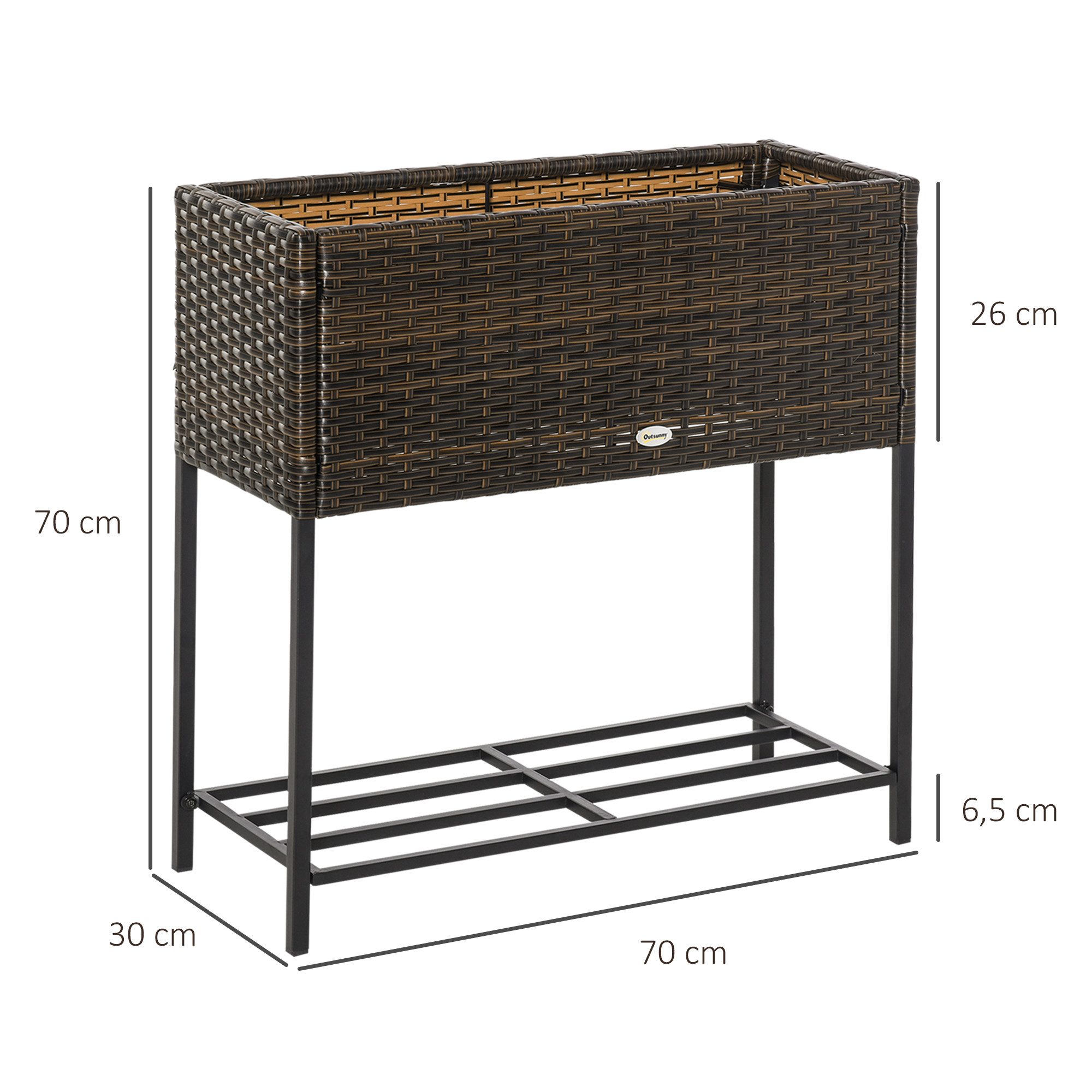 Outsunny Blumenkasten Blumenkasten mit Füßen (Blumentopf, 1 St., Hochbeet), PE Rattan, Metall, Braun