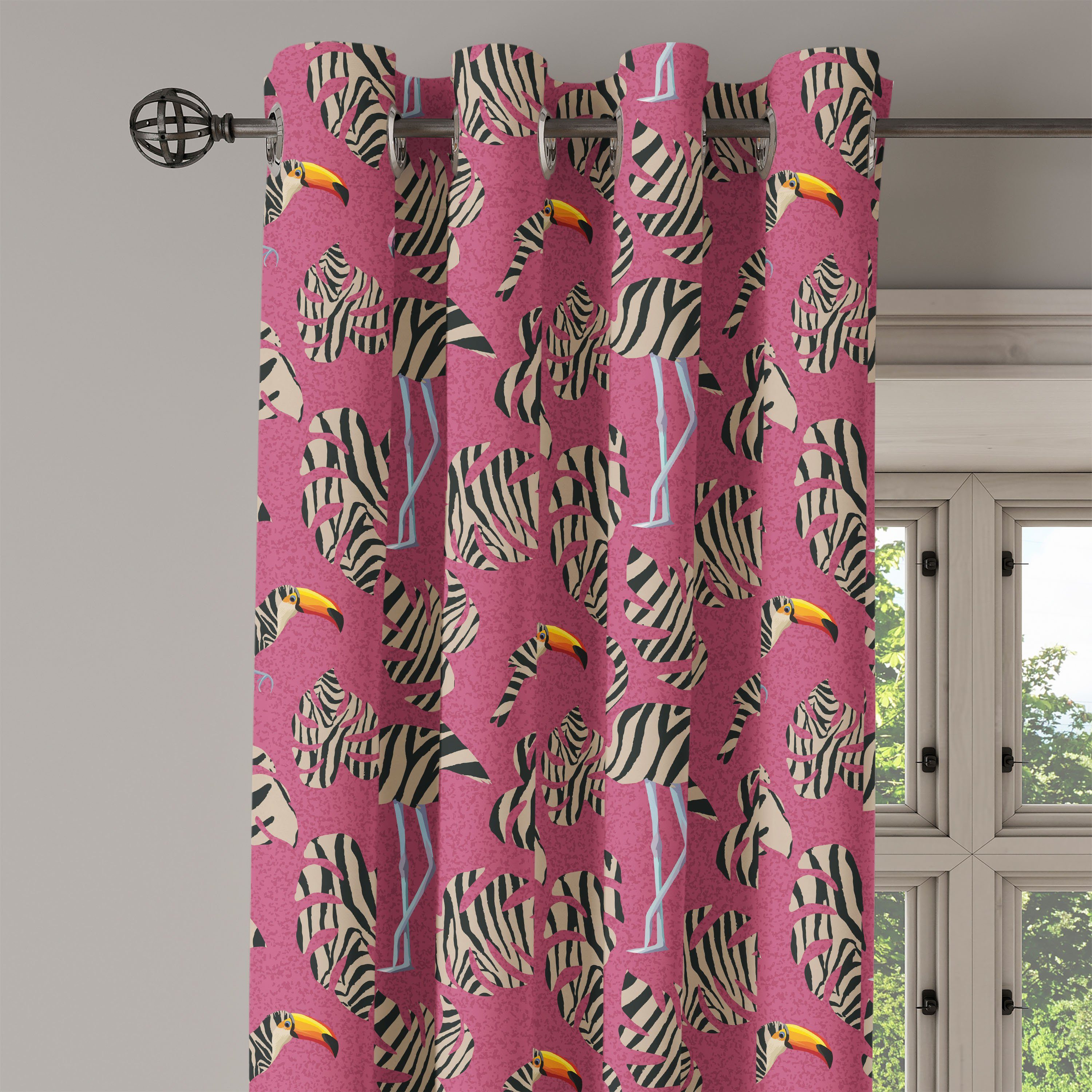 Gardine Dekorative 2-Panel-Fenstervorhänge für Schlafzimmer rosa Vogel Wohnzimmer, Toucan Flamingo Zebra Abakuhaus