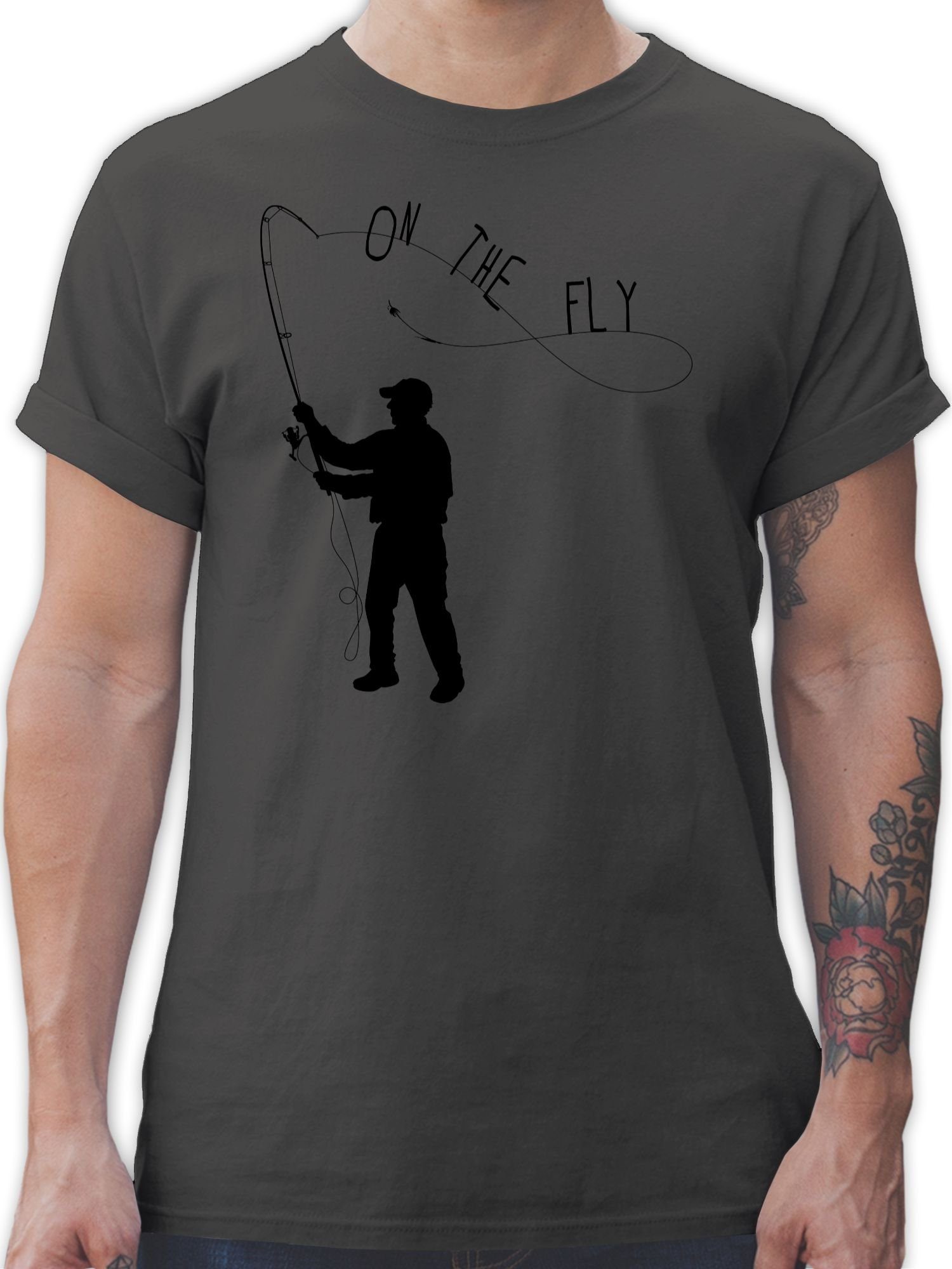 Shirtracer T-Shirt Fishing - On the Fly Angler Geschenke 1 Dunkelgrau