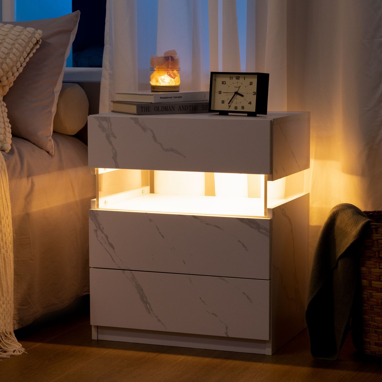 BlingBin Nachttisch LED Nachttisch mit 3 günstig online kaufen