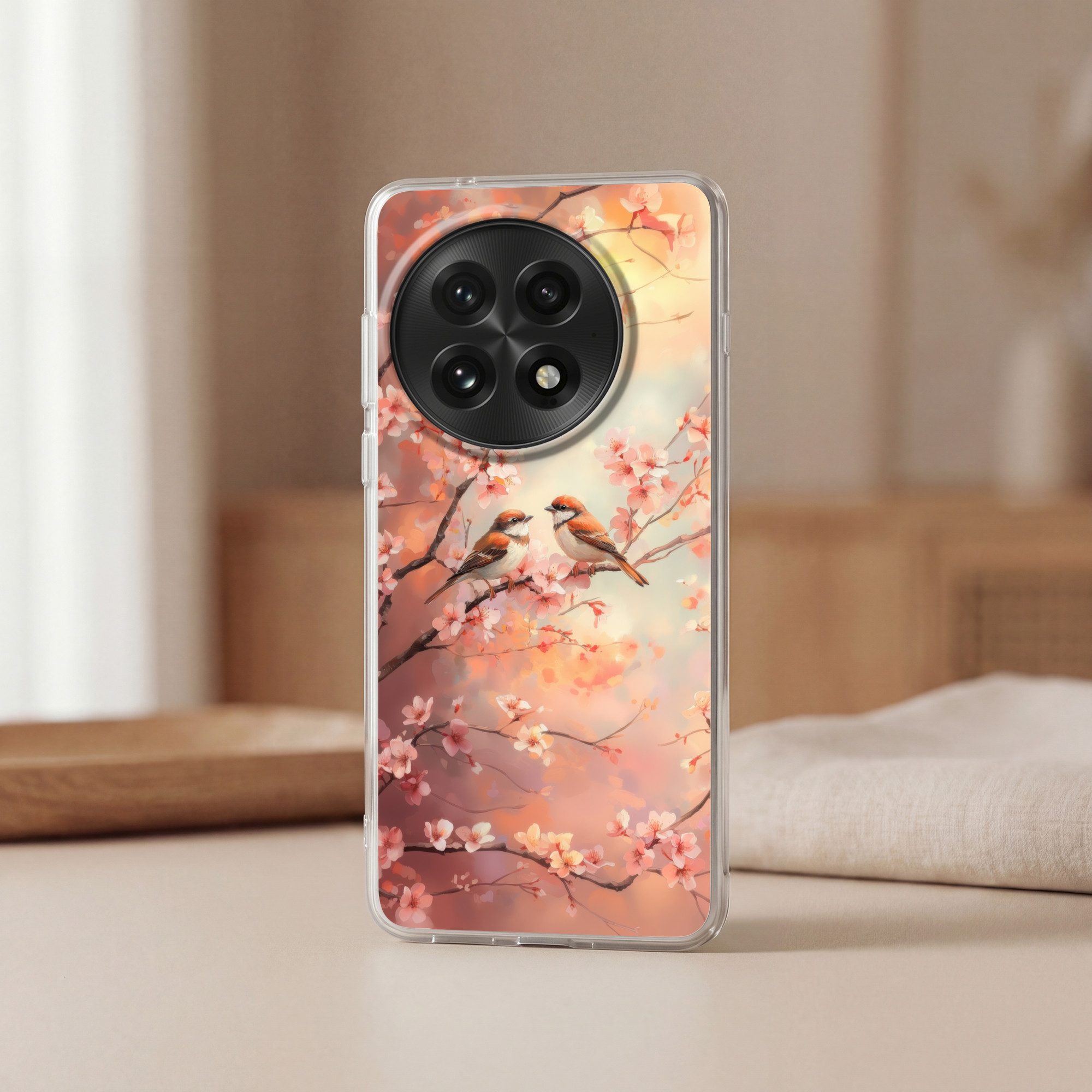 MuchoWow Handyhülle für OnePlus 13 Vögel - Romantisch - Blühende Zweige, Phone Case, Silikon, Schutzhülle Dünn