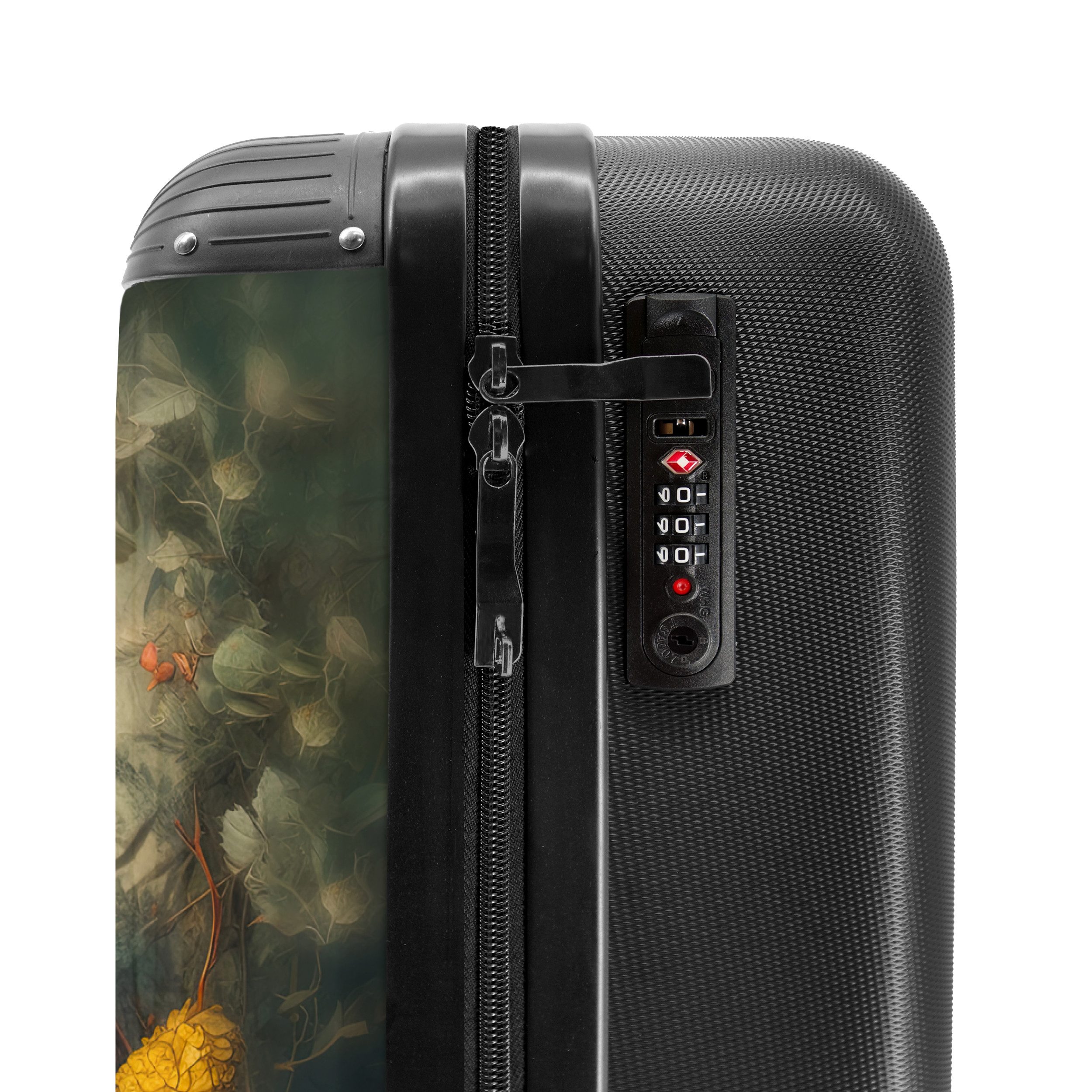 NoBoringSuitcases.com© Hartschalen-Trolley Eule - Vögel - Blumen - Natur 55x35x20cm, 4 Rollen, Reisetasche mit Rollen, Koffer Handgepäck Flugzeug
