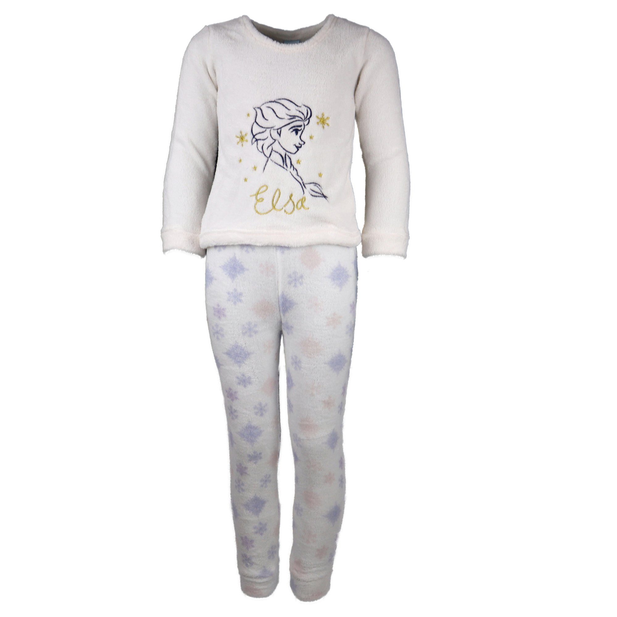 Disney Frozen Hausanzug Disney Die Eiskönigin Kinder Fleece Schlafanzug Gr. 92 bis 128, in Weiß, mit der Eiskönigin Elsa