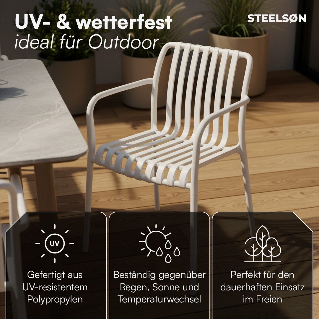 STEELSØN Gartenstuhl Pincoya wetterfest und UV-beständig (weiß, 2er Set), stapelbarer Balkonstuhl Kunststoff, verfügbar als 2er/4er/6er Set