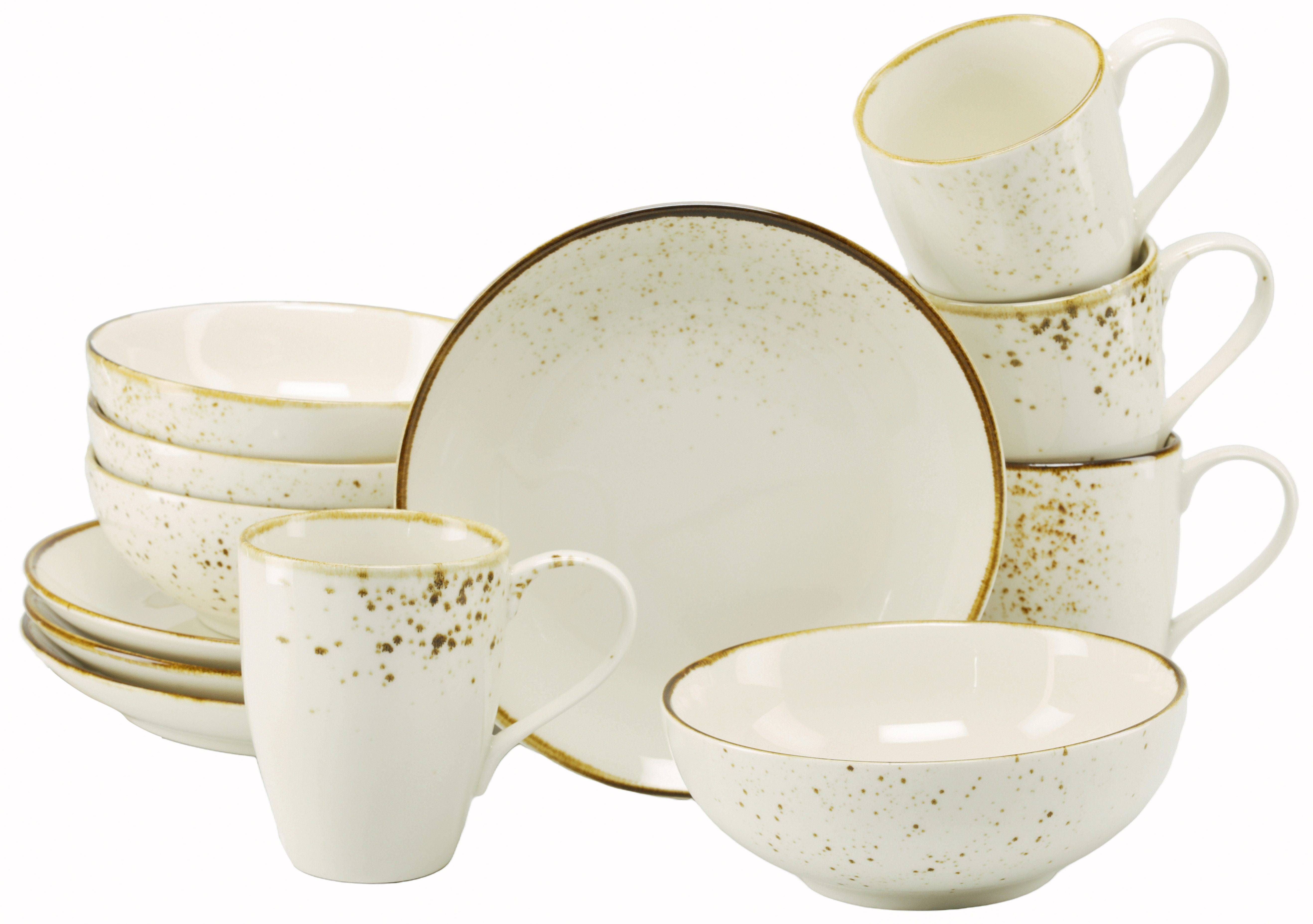 CreaTable Kaffeeservice Nature Collection, Service, 12-tlg. (12-tlg), 4 Personen, Steinzeug, Handgemalte Sprenkel und Ränder, Reaktivglasur