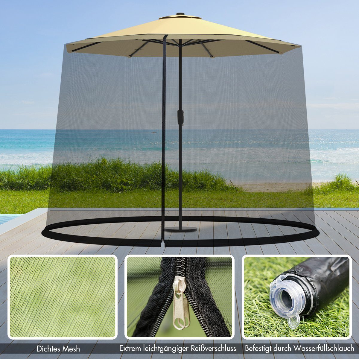 Moskitonetz, Sonnenschirme 270-300 cm Reißverschluss für mit COSTWAY