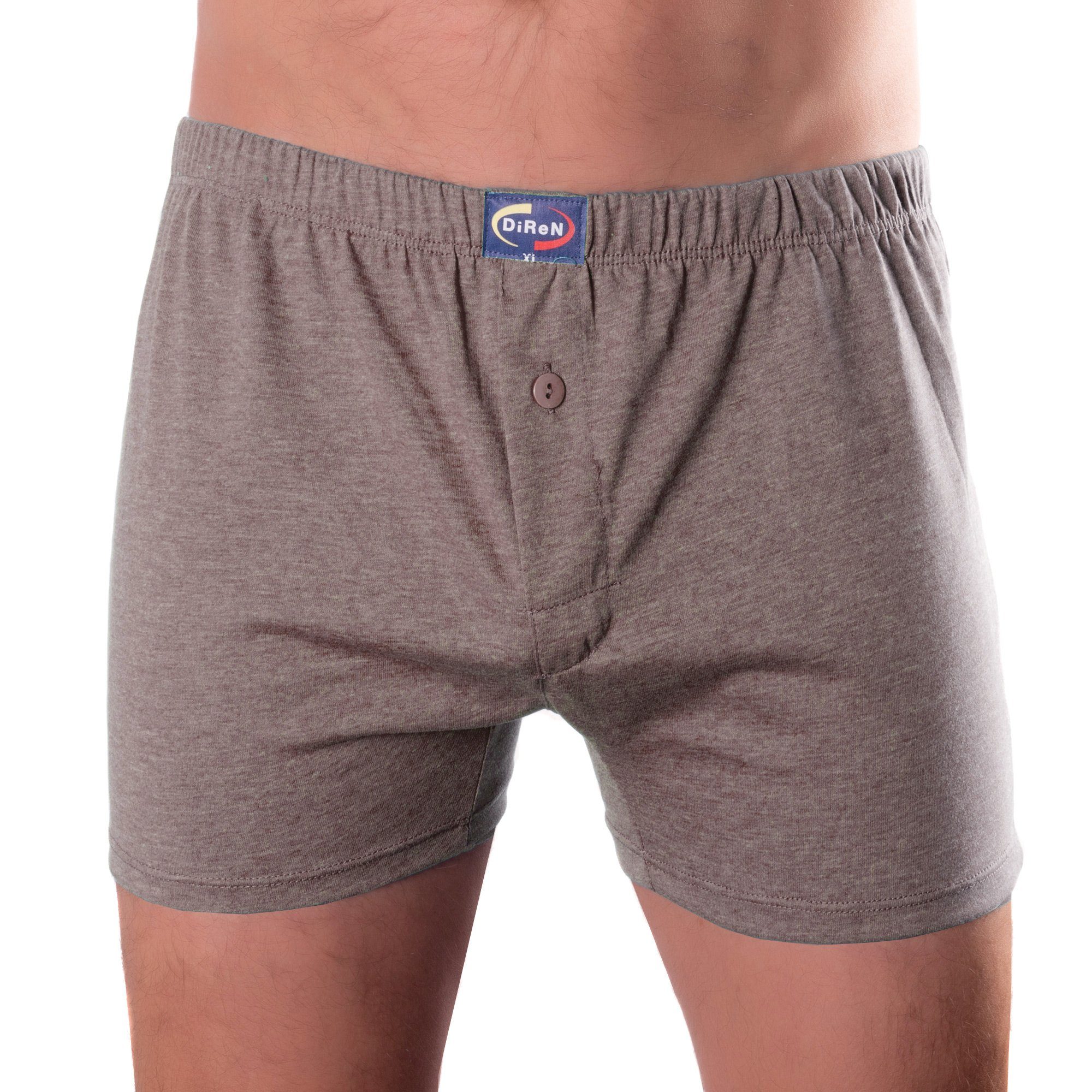 mit dekorativen Pack) meliert Retroshorts Bongual (6-er Knöpfe Boxershorts hellbraun