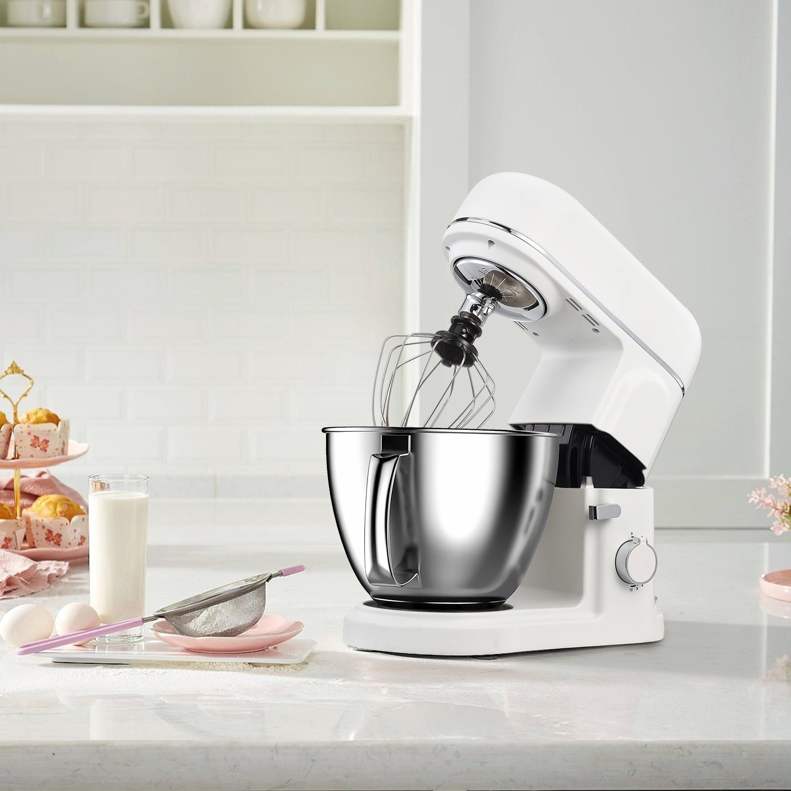 FUROKOY Küchenmaschine mit Kochfunktion Multifunktional Maschine Haushaltsgeräte Mixer Kleine weiß Küchenmaschine