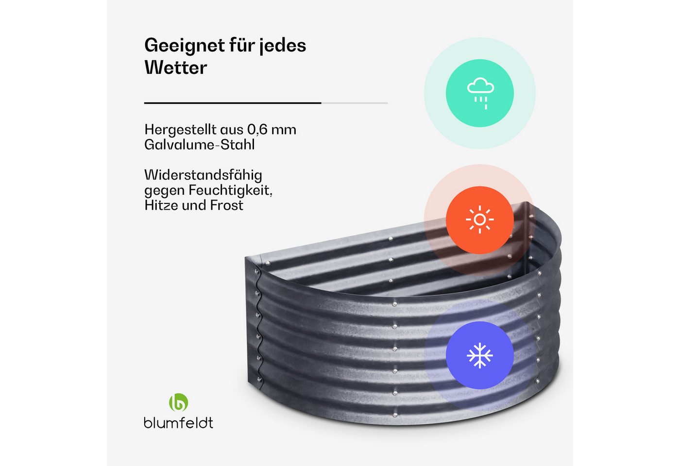 Thumbnail - blumfeldt Hochbeet High Grow Half Circle Hochbeet Metall 105 x 43 x 60cm, Pflanzkübel Outdoor Balkon außen groß Metall G...