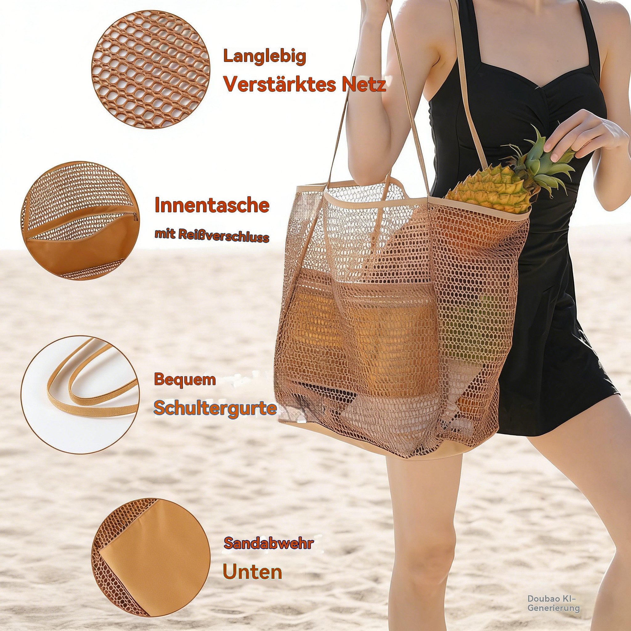 Blusmart Strandtasche Strandtasche aus Netzgewebe für den Sommer (Großes Fassungsvermögen, Aufbewahrungstasche für Kinderbadebekleidung und -ausrüstung), Leicht zu tragen