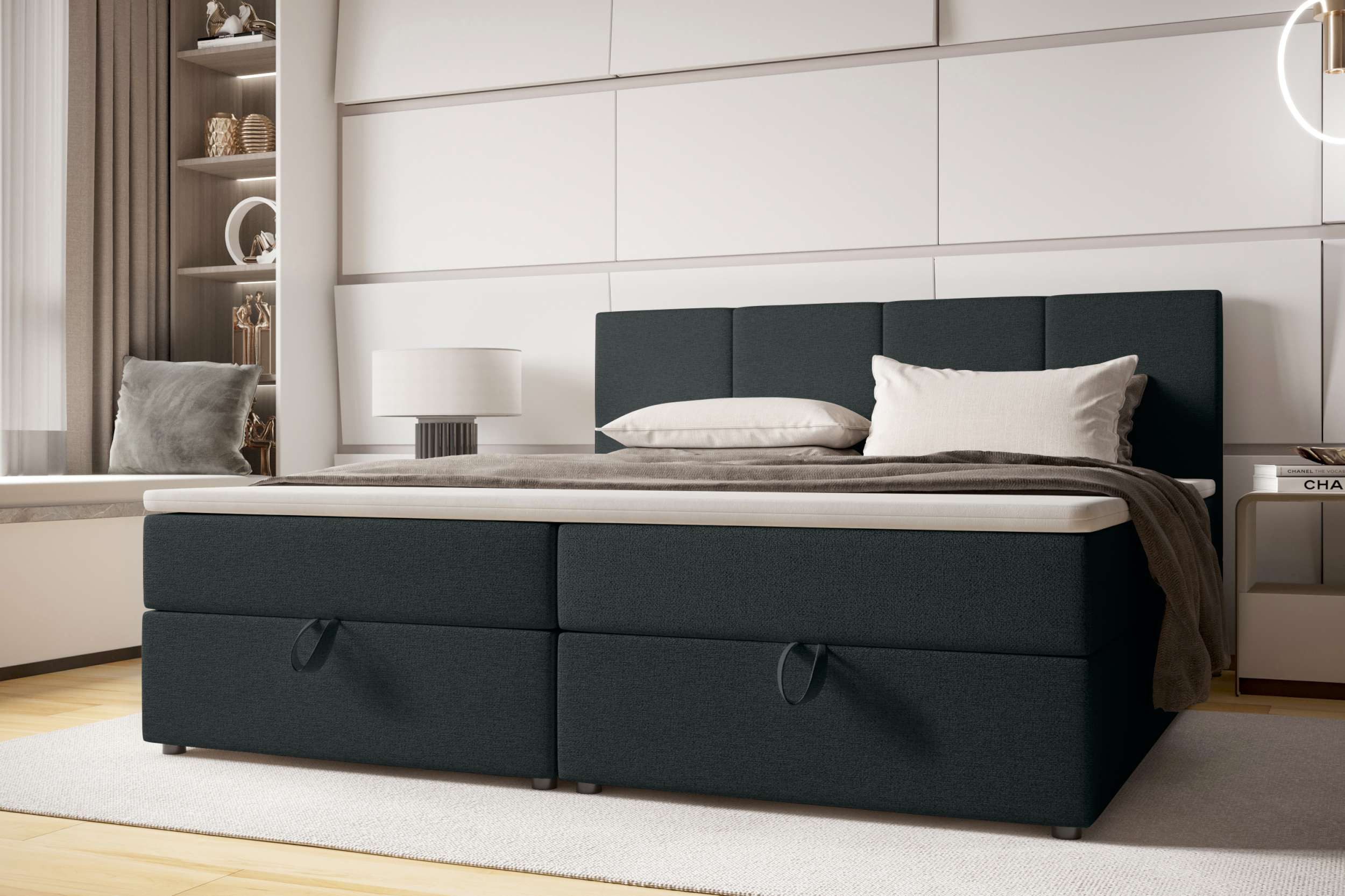 99rooms Boxspringbett Alvaro (Schlafzimmerbett, Bett), 140/160/180x 200 cm, mit Topper, Bonellfederkern, Kopfteil gepolstert
