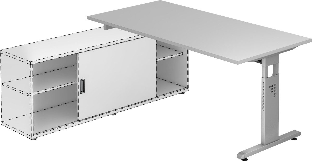 HAMMERBACHER Schreibtisch Anbauschreibtisch T-Fuß 160x80cm grau/silber