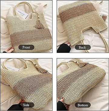 Fivejoy Umhängetasche Stroh Strandtasche, Sommer gewebt Tote Bag, Stroh Geldbörsen und Handtaschen