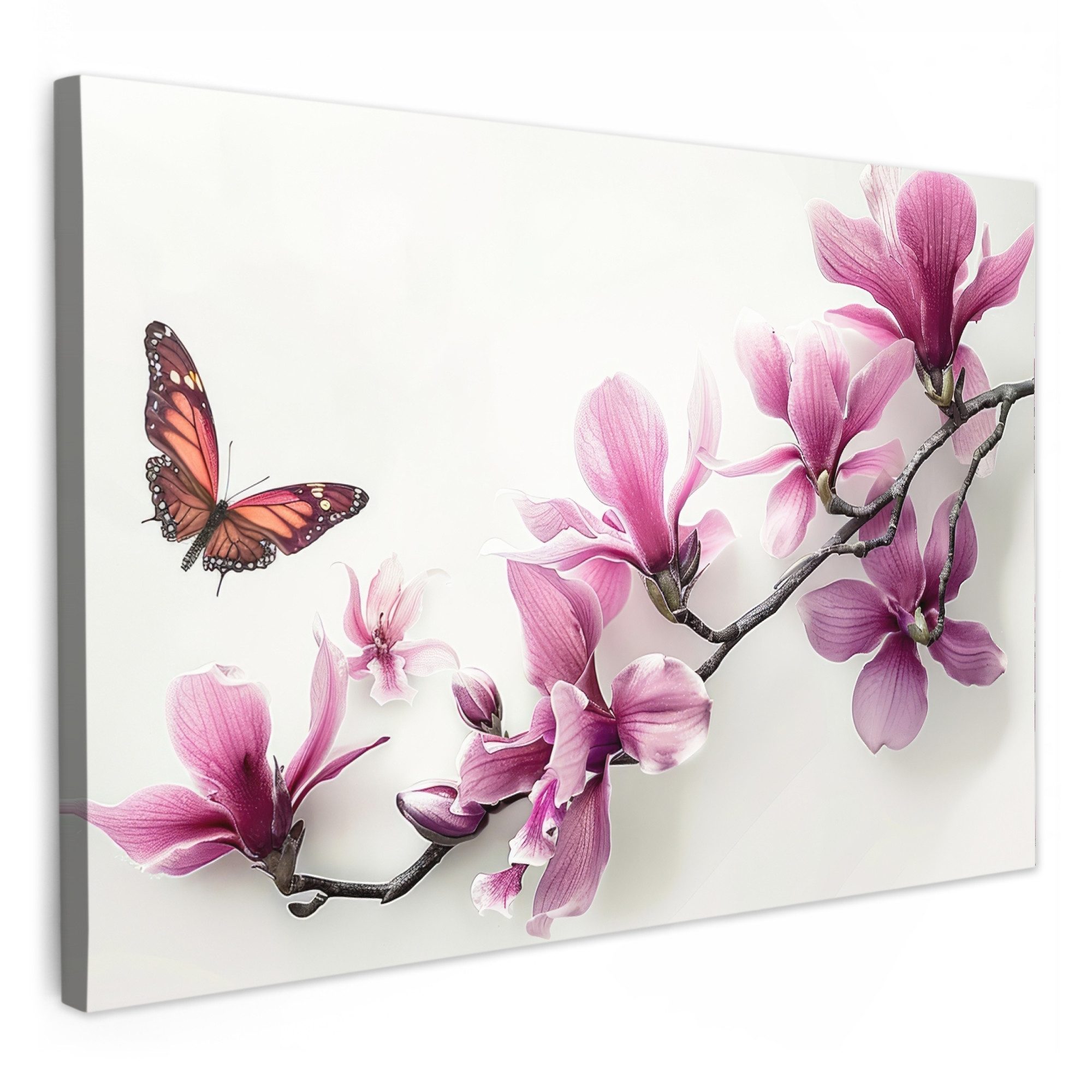 OneMillionCanvasses® Leinwandbild Blüte - Schmetterling - Rosa - Natur - Weiß, Fotodruck (1 St), Bilder für Badezimmer, Bad und Toiletten Deko, Bild WC 30x20 cm