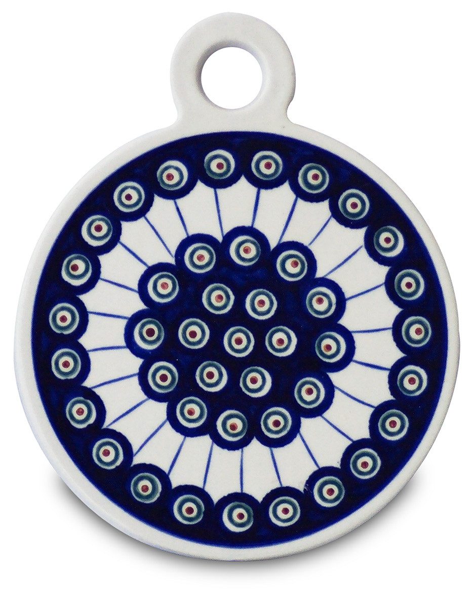 Bunzlauer Keramik Frühstücksbrett Bunzlauer Keramik Ø19,0x24 cm Rundes Schneidebrett mit Griff, Dekor 8, Keramik