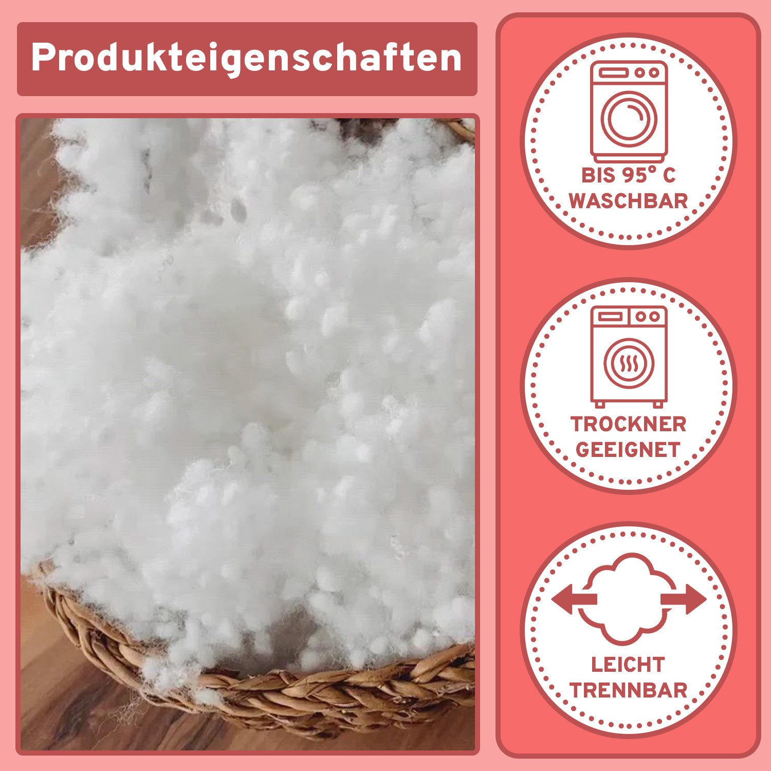 Eve Textile GmbH Kissenfüllung Füllwatte Weich Polyester Füllung Kissen Kuscheltiere DIY-Projekte, Perlenfüllwatte Formstabil Waschbar & Hypoallergen Trocknerge – Bild 4 von 5