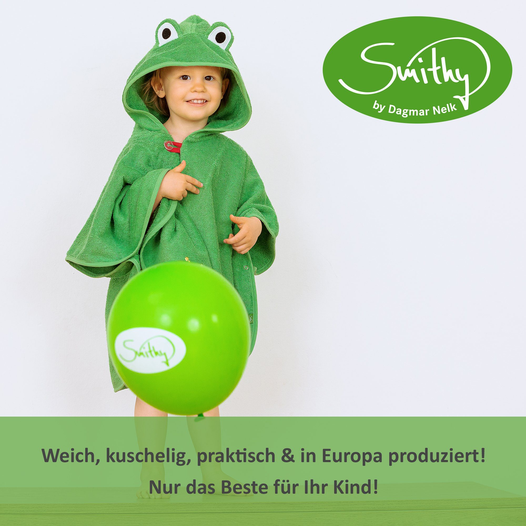 Frosch, Smithy Badeponcho am Frottee, Knöpfe grün, made Baby Armloch, in Frottee, Europe