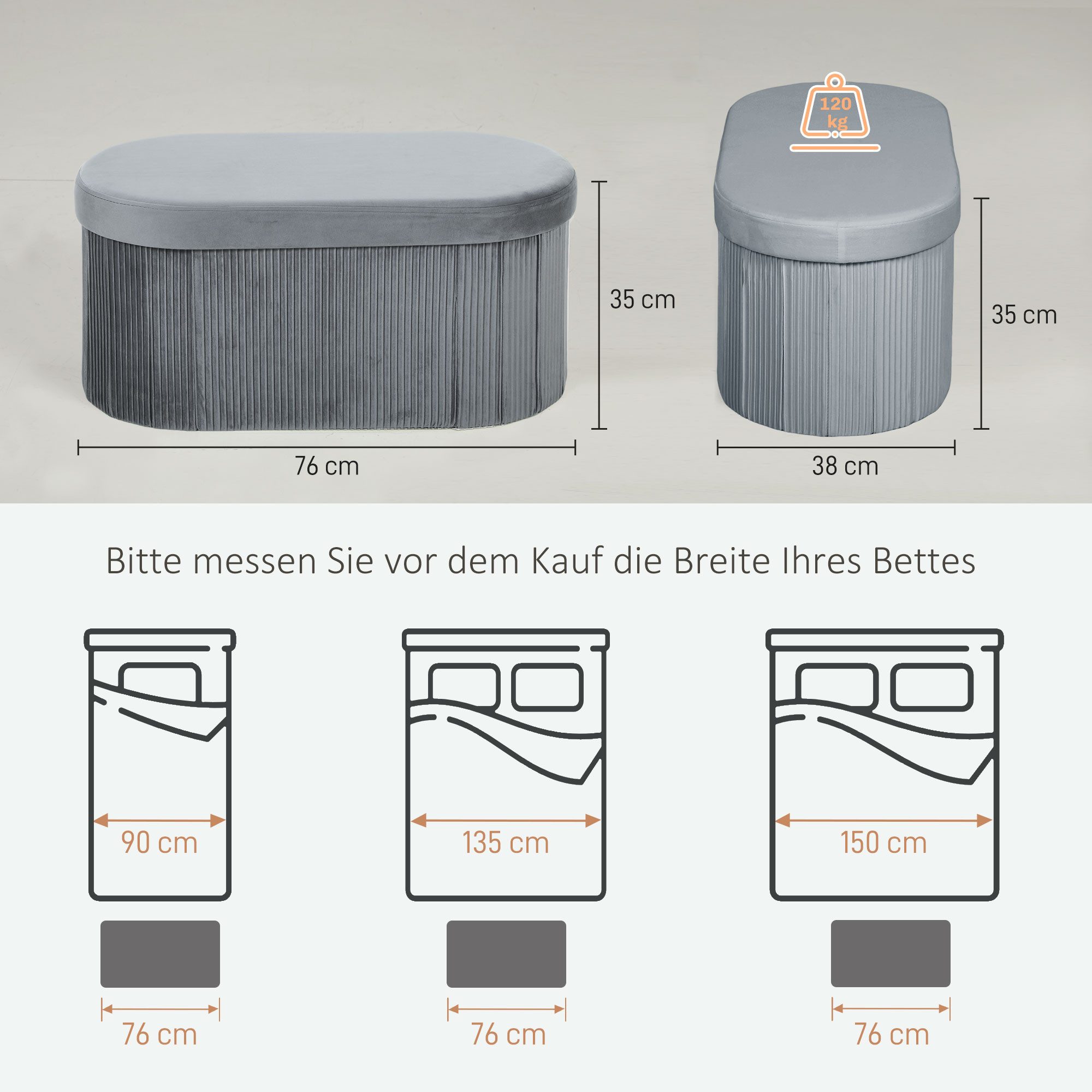 HOMCOM Sitzbank 76 x 38 x 35 cm Polsterbank (Sitztruhe, 1-St., inkl. Aufbauanleitung), Faltbar, mit Stauraum, Samtoptik