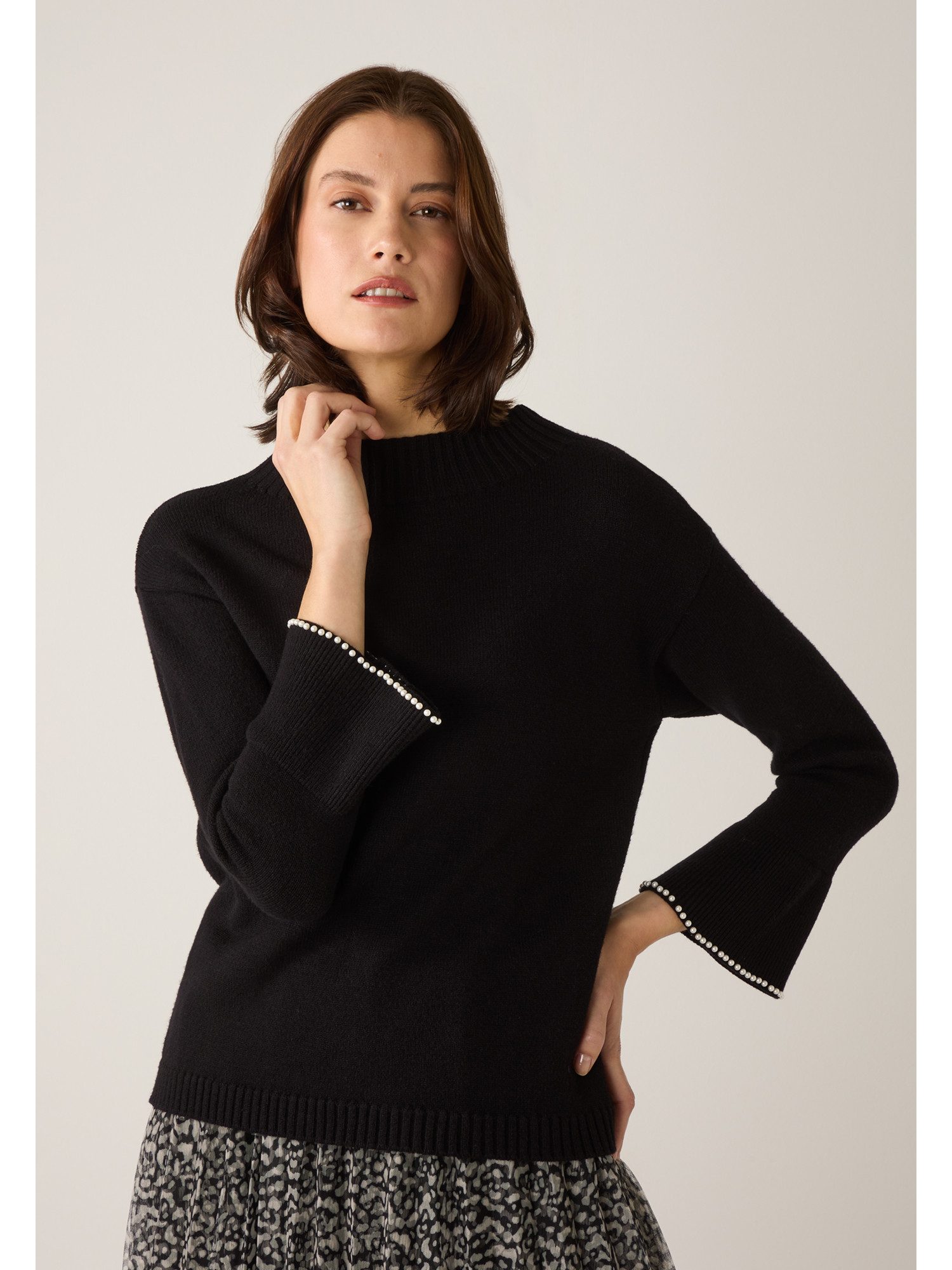 MORE&MORE Rundhalspullover softer Strickpullover mit Perlensaum günstig online kaufen