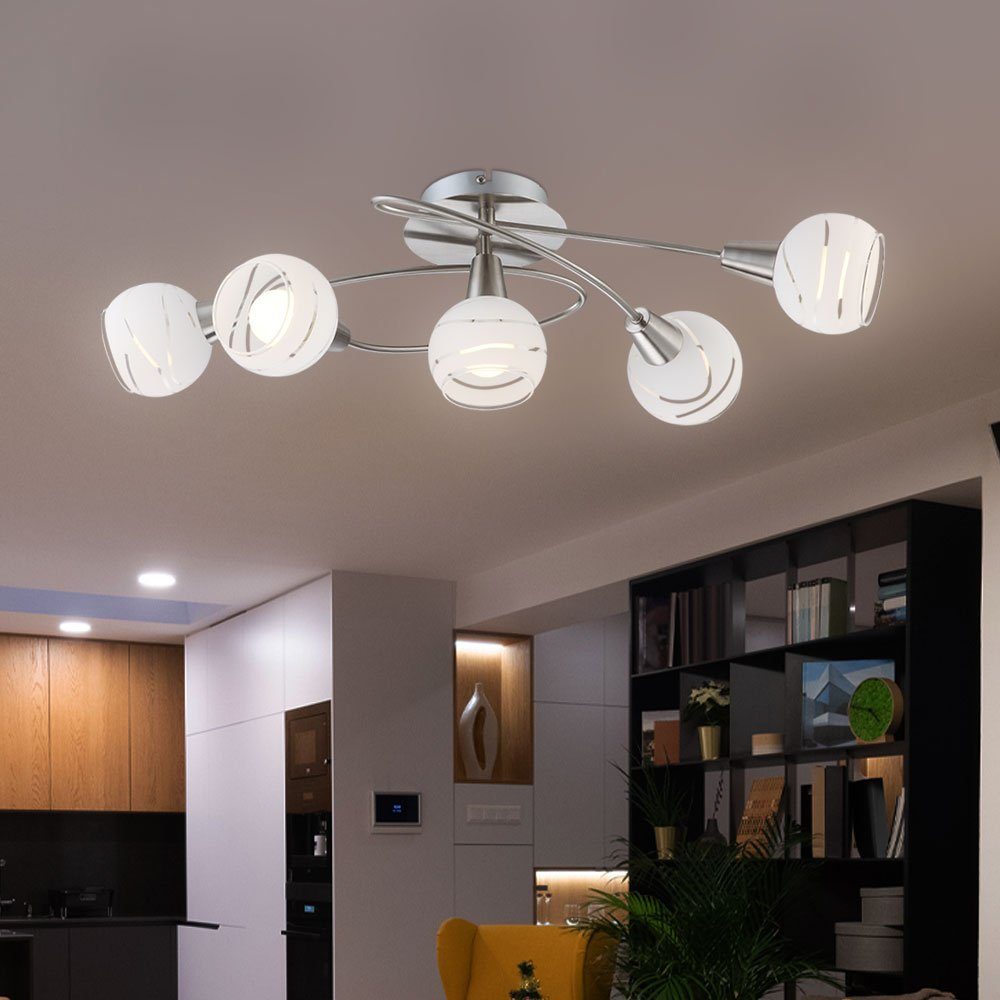 Globo LED Deckenleuchte, Leuchtmittel inklusive, Warmweiß, Deckenleuchte Deckenlampe Spotleuchte 5 Flammig Nickel matt LED
