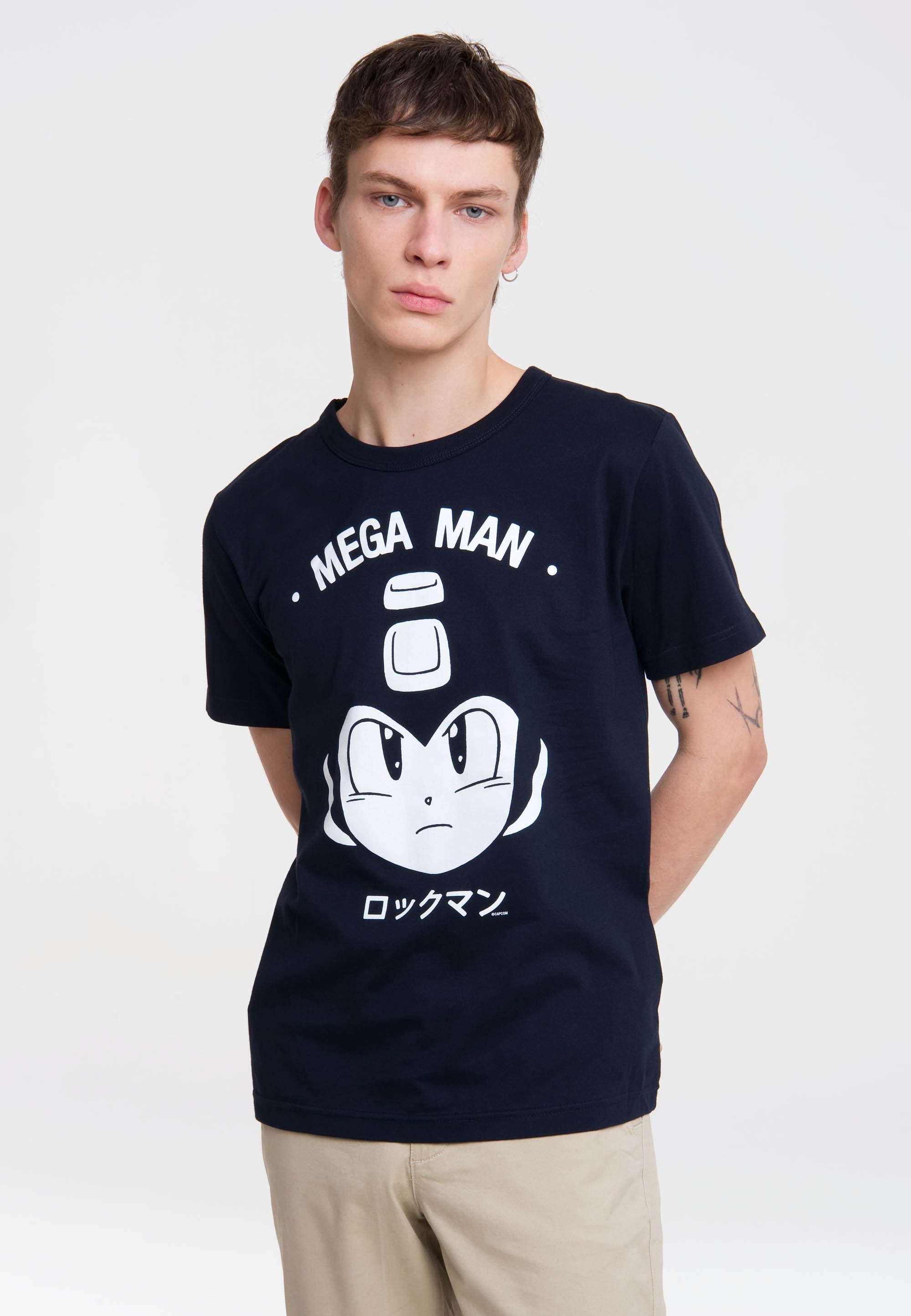 Mega-Man Man-Print T-Shirt Mega LOGOSHIRT mit Gesicht