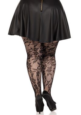 Leg Avenue Netzstrumpfhose Strumpfhose mit Blumenmuster Queen Size - schwarz