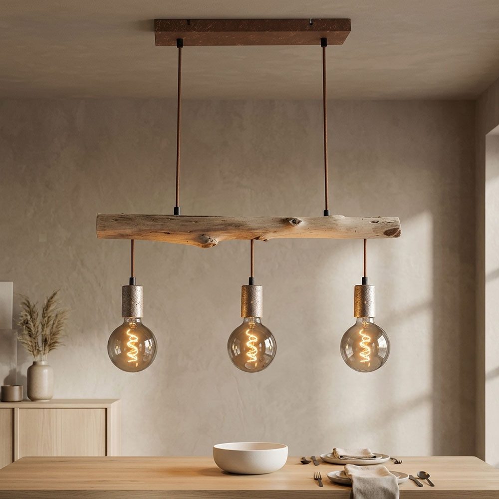GLOBO LIGHTING LED Pendelleuchte, Leuchtmittel inklusive, Warmweiß, Hängeleuchte Holz Esstisch Lampe Küche hängend Retro Deckenleuchte